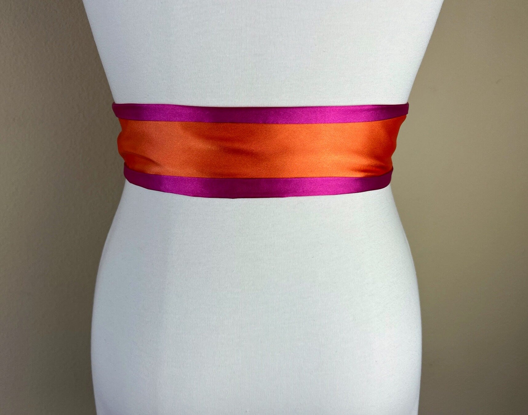Color Block Pink & Orange Satin Sash, Wide Orange + Pink Sash Belt, Pink Satin Sash, Color Block Dress Sash, Orange Satin Sash, Satin Swank