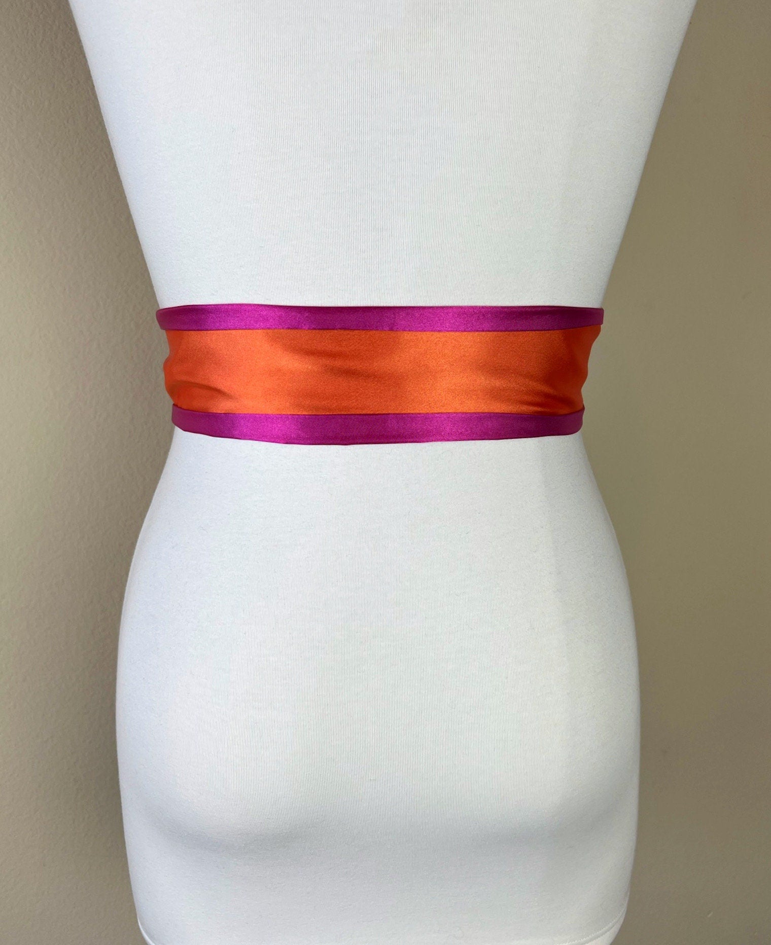 Color Block Pink & Orange Satin Sash, Wide Orange + Pink Sash Belt, Pink Satin Sash, Color Block Dress Sash, Orange Satin Sash, Satin Swank