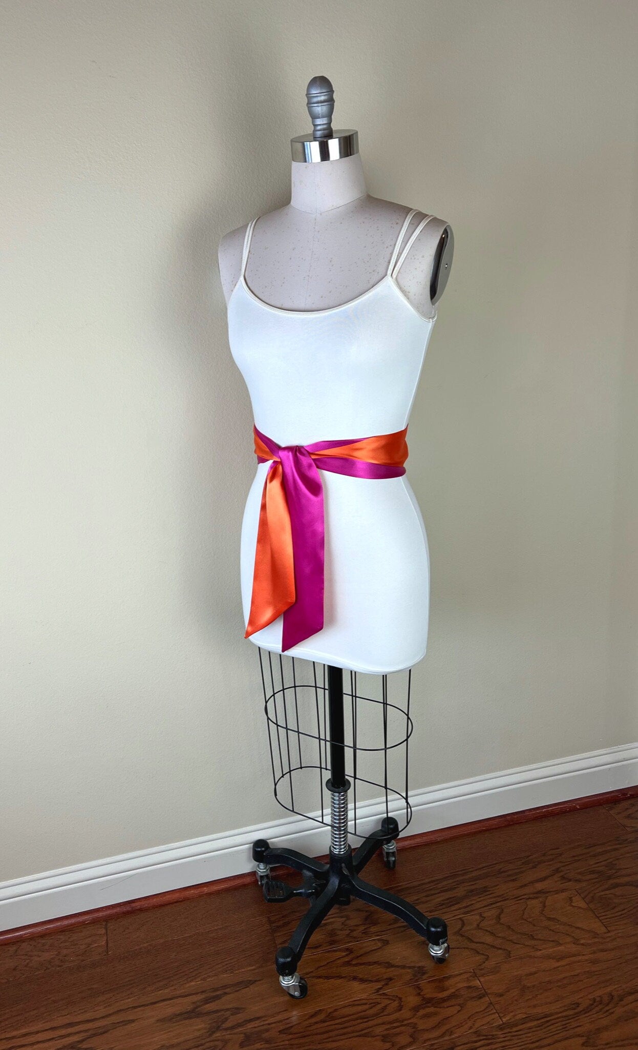 Color Block Pink & Orange Satin Sash, Wide Orange + Pink Sash Belt, Pink Satin Sash, Color Block Dress Sash, Orange Satin Sash, Satin Swank