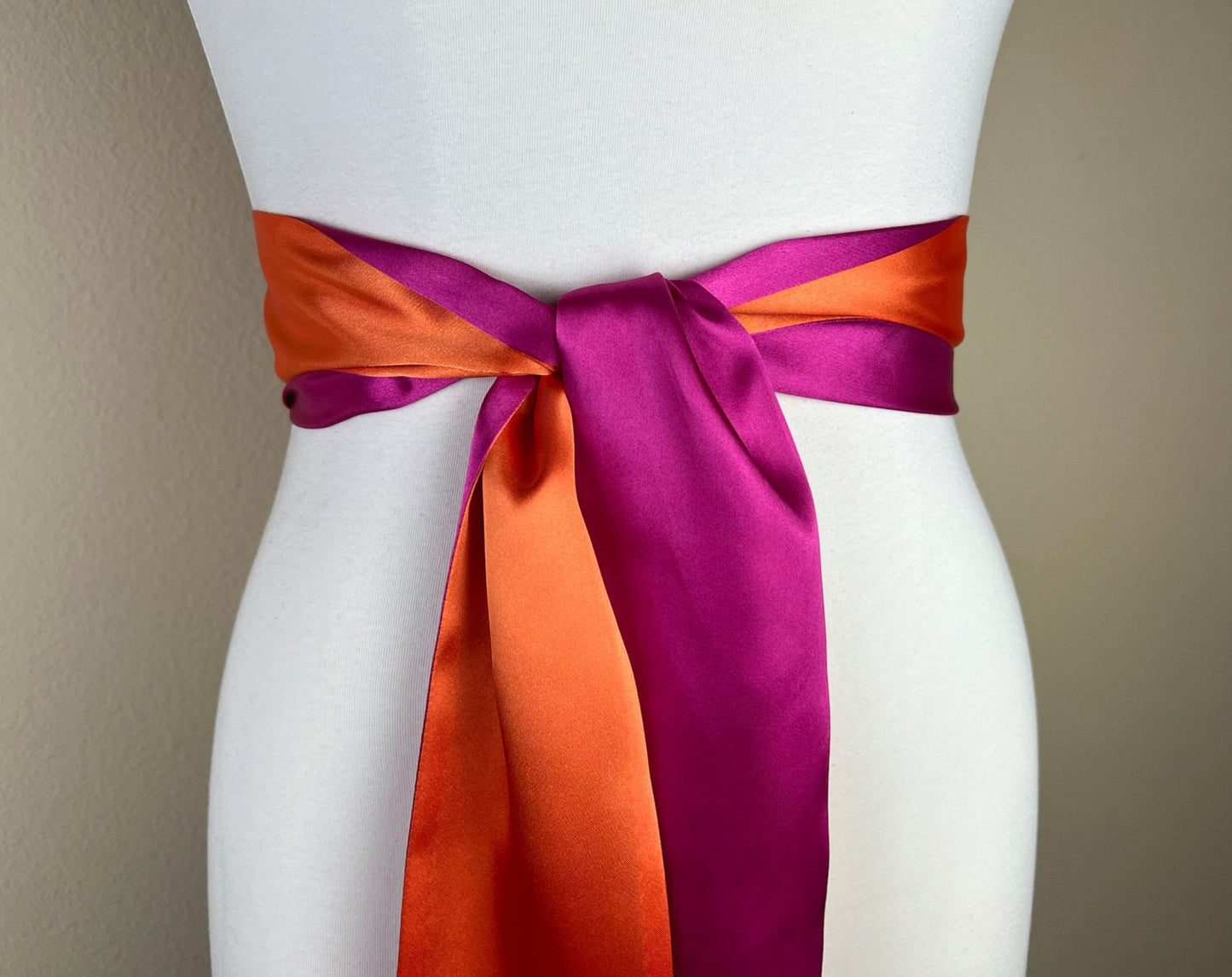 Color Block Pink & Orange Satin Sash, Wide Orange + Pink Sash Belt, Pink Satin Sash, Color Block Dress Sash, Orange Satin Sash, Satin Swank