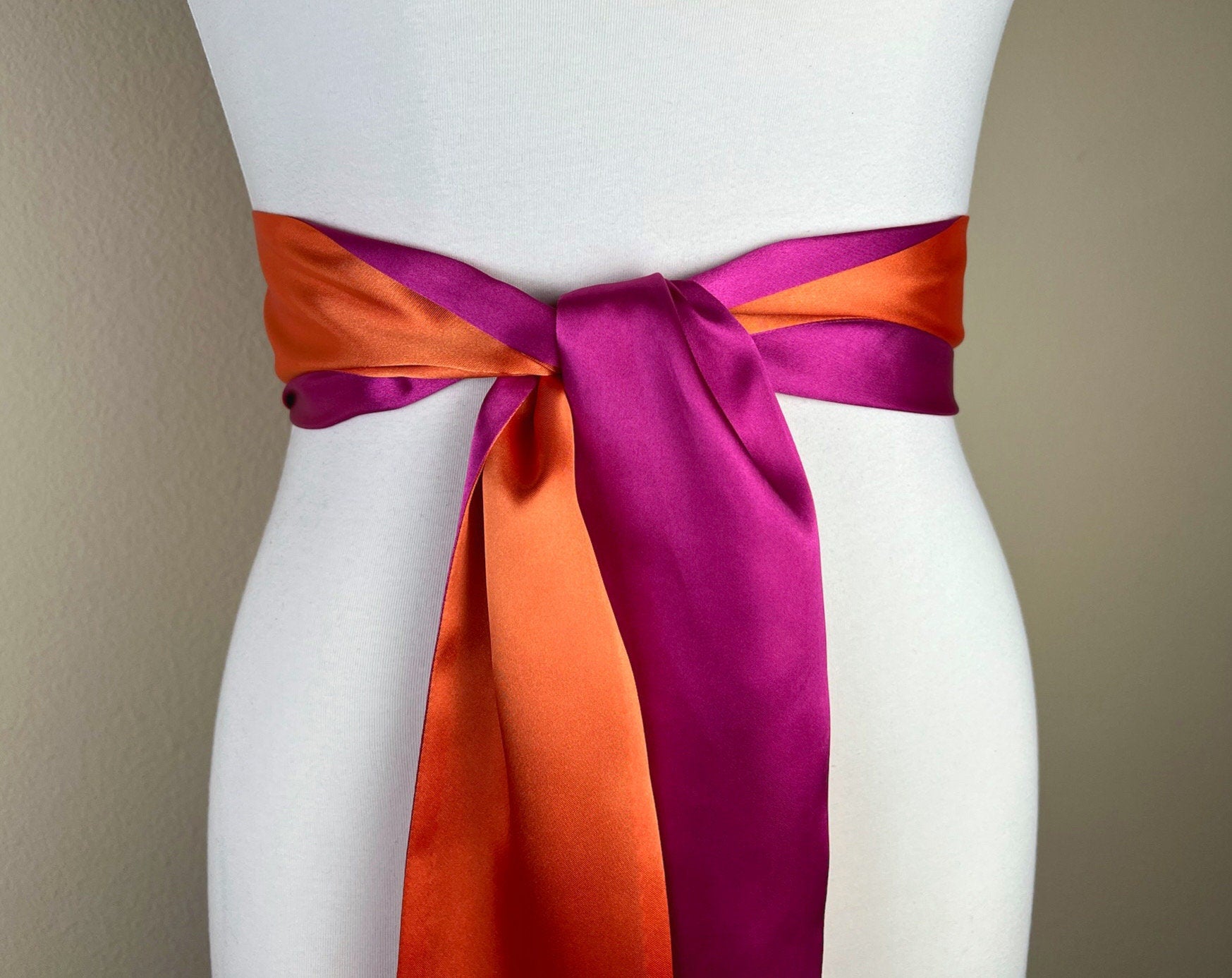 Color Block Pink & Orange Satin Sash, Wide Orange + Pink Sash Belt, Pink Satin Sash, Color Block Dress Sash, Orange Satin Sash, Satin Swank