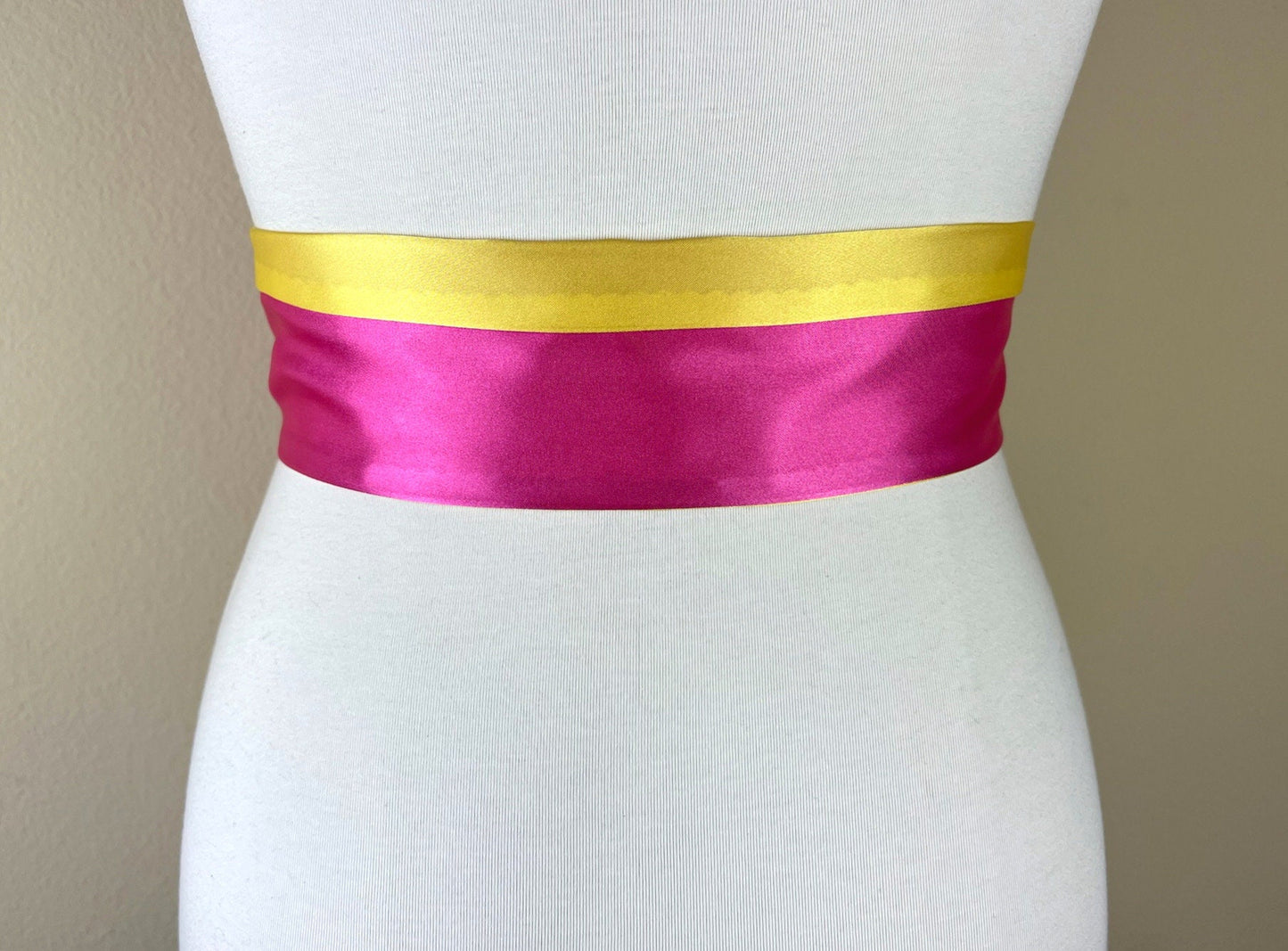 Color Block Pink & Yellow Satin Sash, Wide Yellow + Pink Sash Belt, Pink Satin Sash, Color Block Dress Sash, Yellow Satin Sash, Satin Swank