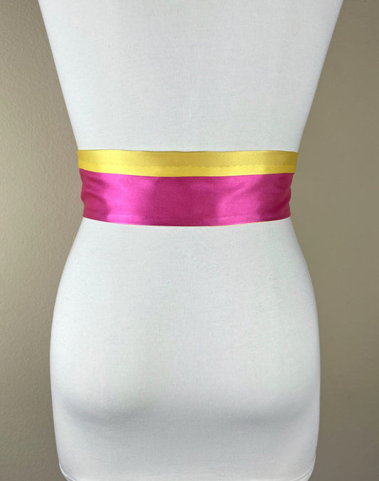 Color Block Pink & Yellow Satin Sash, Wide Yellow + Pink Sash Belt, Pink Satin Sash, Color Block Dress Sash, Yellow Satin Sash, Satin Swank