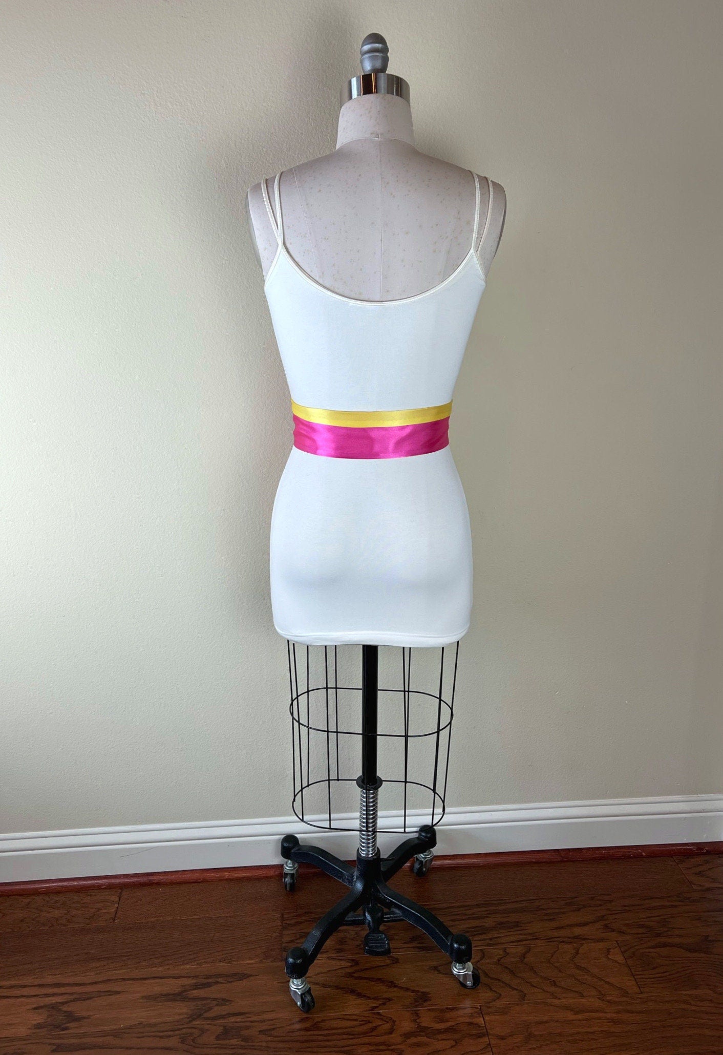 Color Block Pink & Yellow Satin Sash, Wide Yellow + Pink Sash Belt, Pink Satin Sash, Color Block Dress Sash, Yellow Satin Sash, Satin Swank