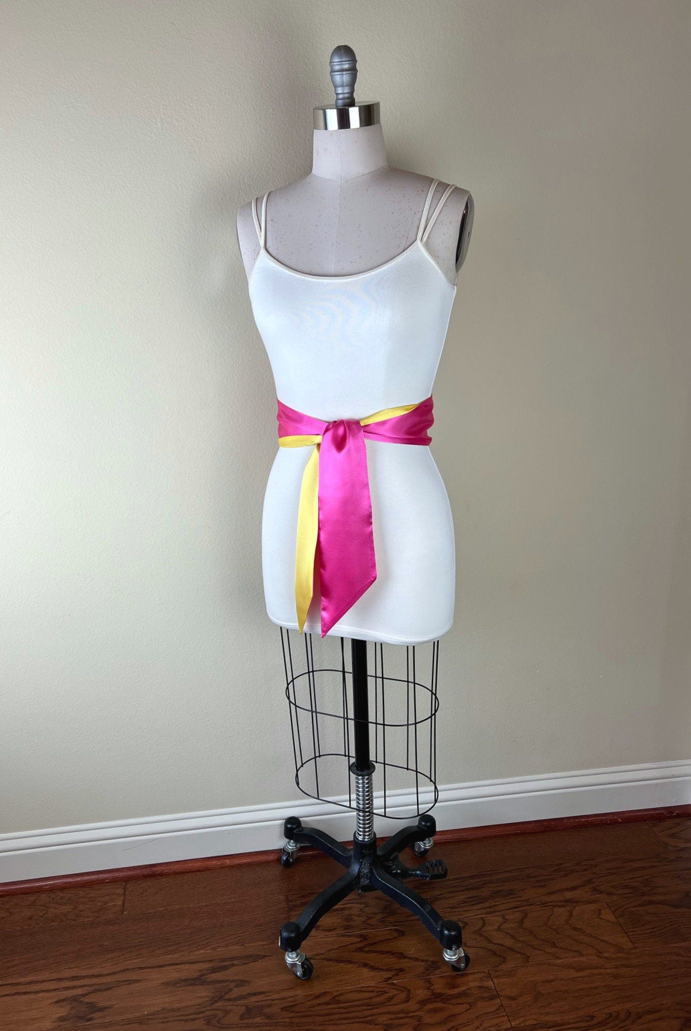Color Block Pink & Yellow Satin Sash, Wide Yellow + Pink Sash Belt, Pink Satin Sash, Color Block Dress Sash, Yellow Satin Sash, Satin Swank
