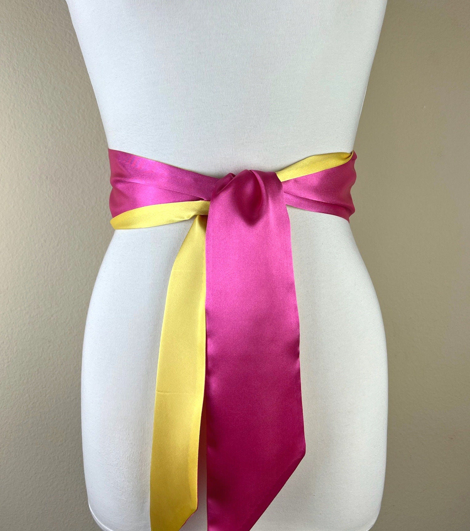 Color Block Pink & Yellow Satin Sash, Wide Yellow + Pink Sash Belt, Pink Satin Sash, Color Block Dress Sash, Yellow Satin Sash, Satin Swank