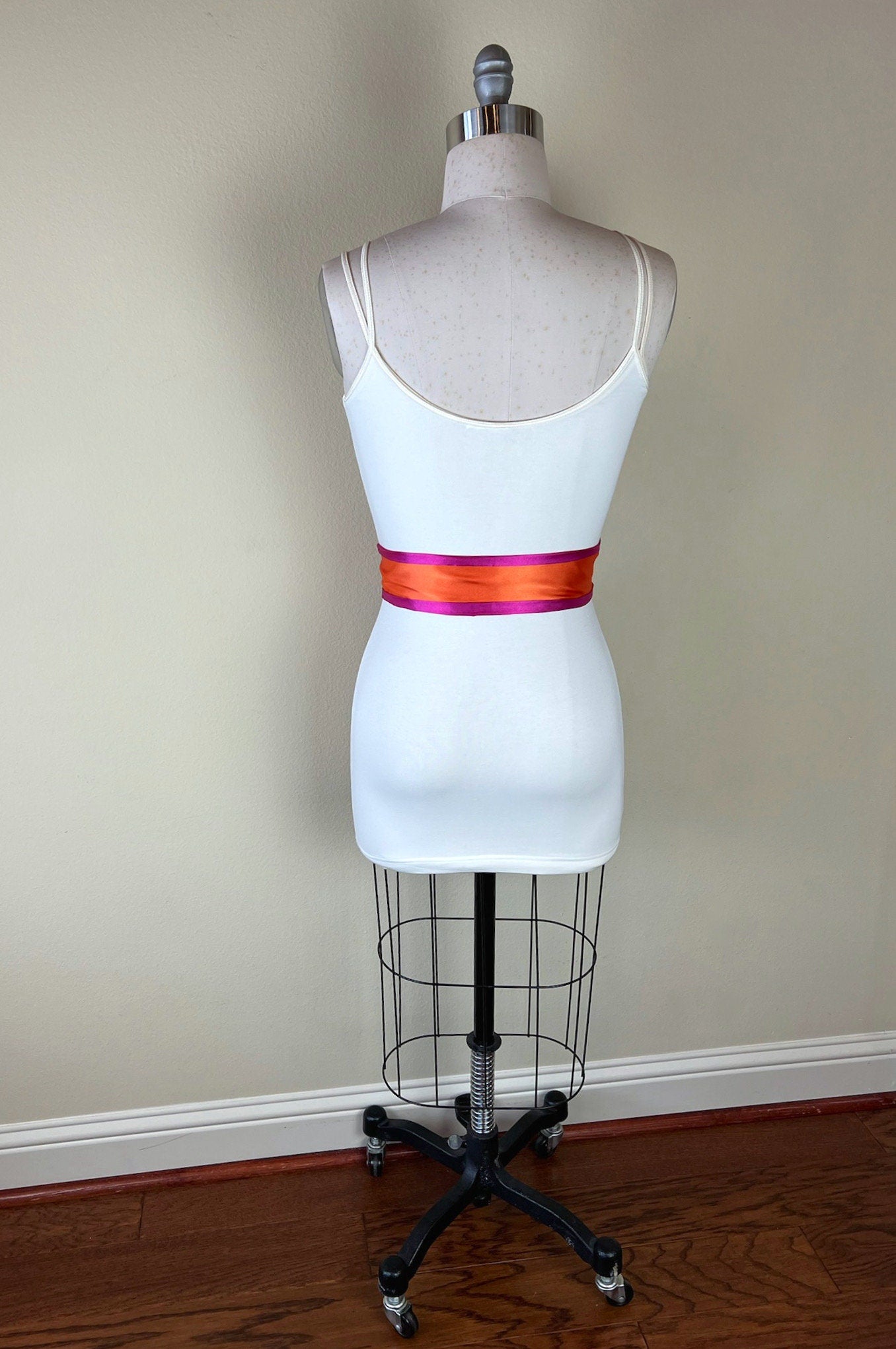 Color Block Pink & Orange Satin Sash, Wide Orange + Pink Sash Belt, Pink Satin Sash, Color Block Dress Sash, Orange Satin Sash, Satin Swank