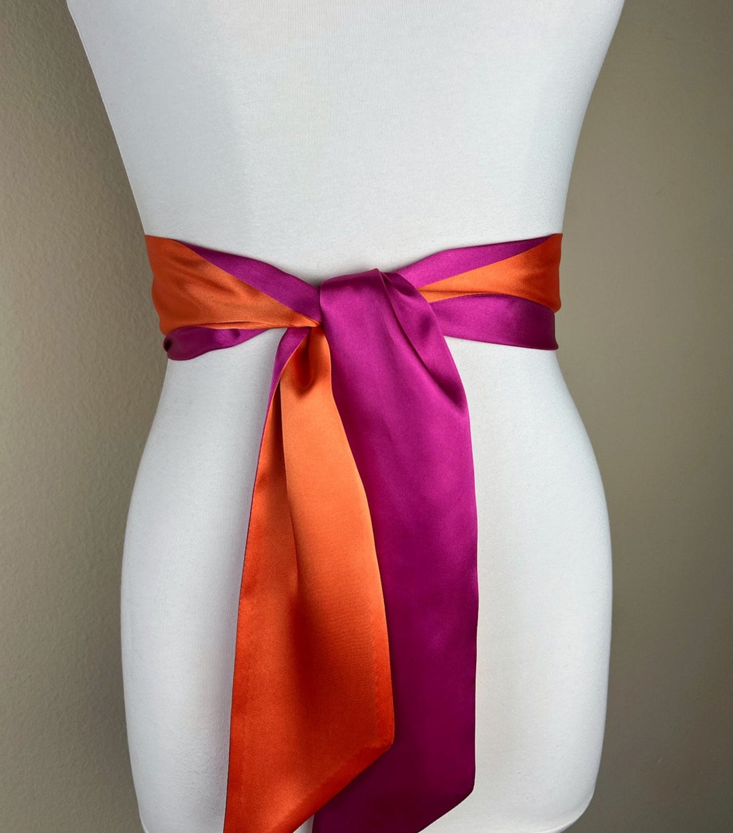 Color Block Pink & Orange Satin Sash, Wide Orange + Pink Sash Belt, Pink Satin Sash, Color Block Dress Sash, Orange Satin Sash, Satin Swank