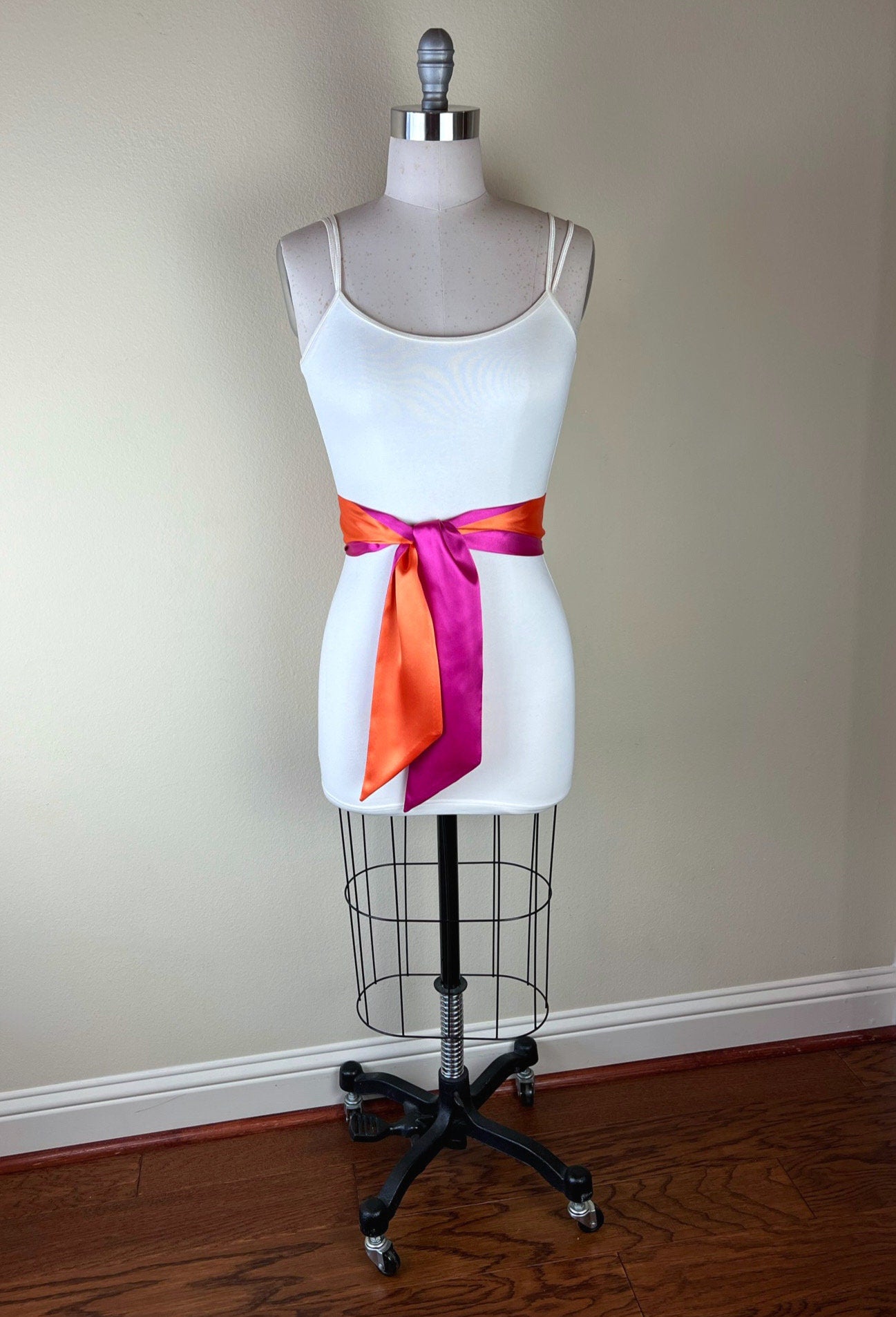 Color Block Pink & Orange Satin Sash, Wide Orange + Pink Sash Belt, Pink Satin Sash, Color Block Dress Sash, Orange Satin Sash, Satin Swank