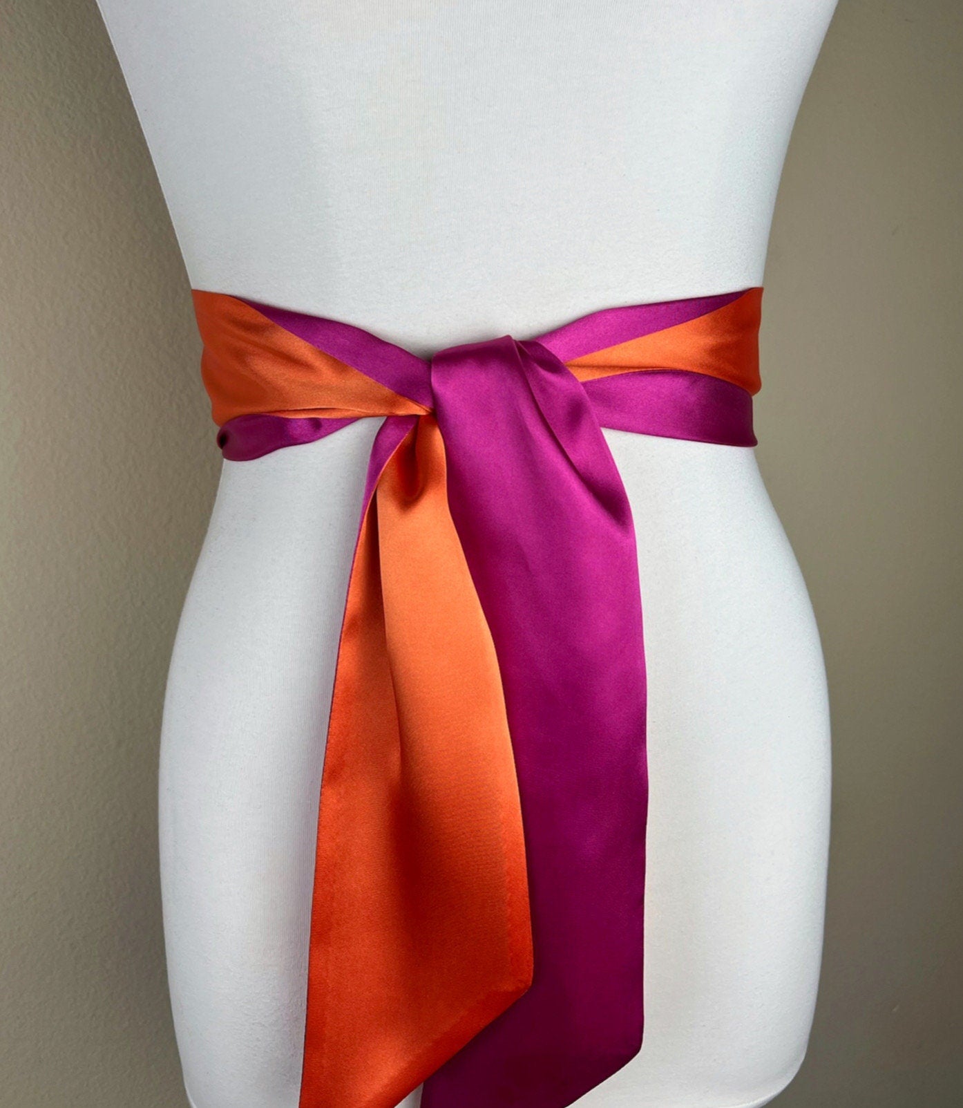 Color Block Pink & Orange Satin Sash, Wide Orange + Pink Sash Belt, Pink Satin Sash, Color Block Dress Sash, Orange Satin Sash, Satin Swank