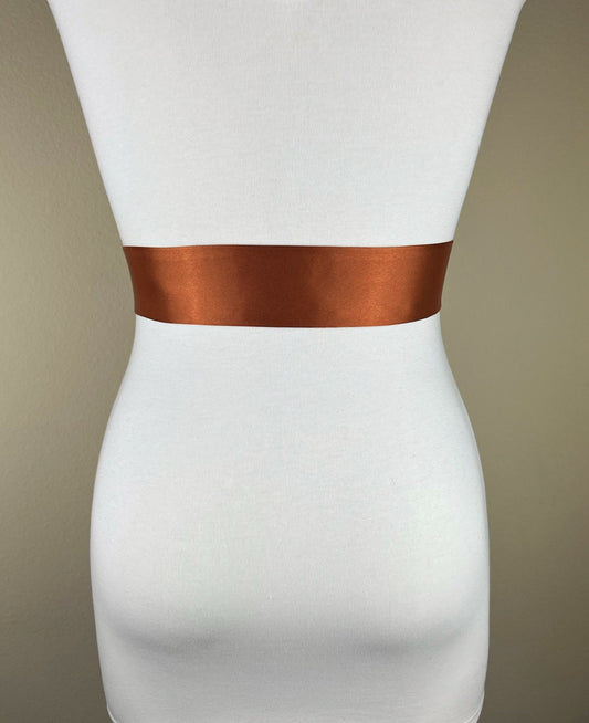 Narrow Burnt Orange Sash, Burnt Orange Satin Sash, Burnt Orange Wedding Dress Sash, Rust Bridal Sash, Rust Wedding Gown Sash, Satin Swank