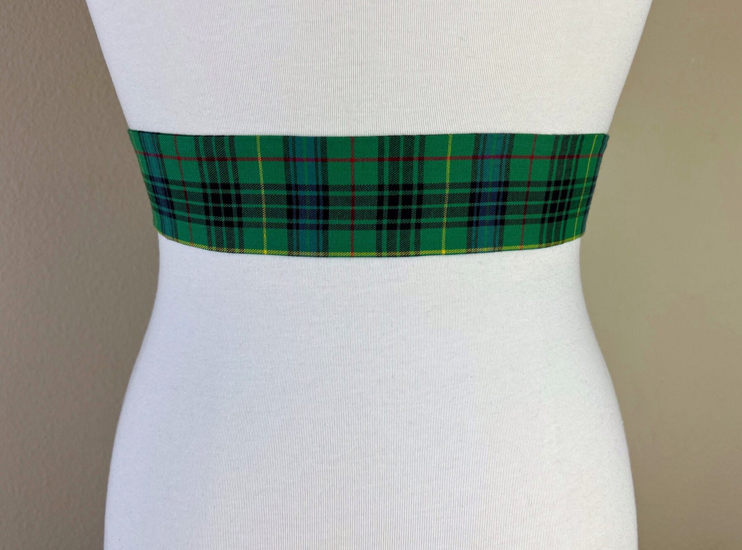 Narrow Green & Blue Plaid Sash, Green Plaid Sash Belt, Blue and Green Tartan Sash, Green Blue Plaid Sash, Green Tartan Sash, Satin Swank