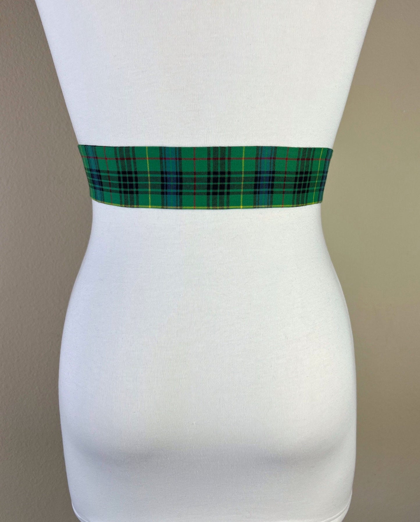 Narrow Green & Blue Plaid Sash, Green Plaid Sash Belt, Blue and Green Tartan Sash, Green Blue Plaid Sash, Green Tartan Sash, Satin Swank