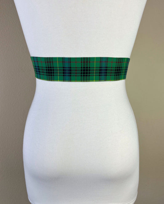 Narrow Green & Blue Plaid Sash, Green Plaid Sash Belt, Blue and Green Tartan Sash, Green Blue Plaid Sash, Green Tartan Sash, Satin Swank