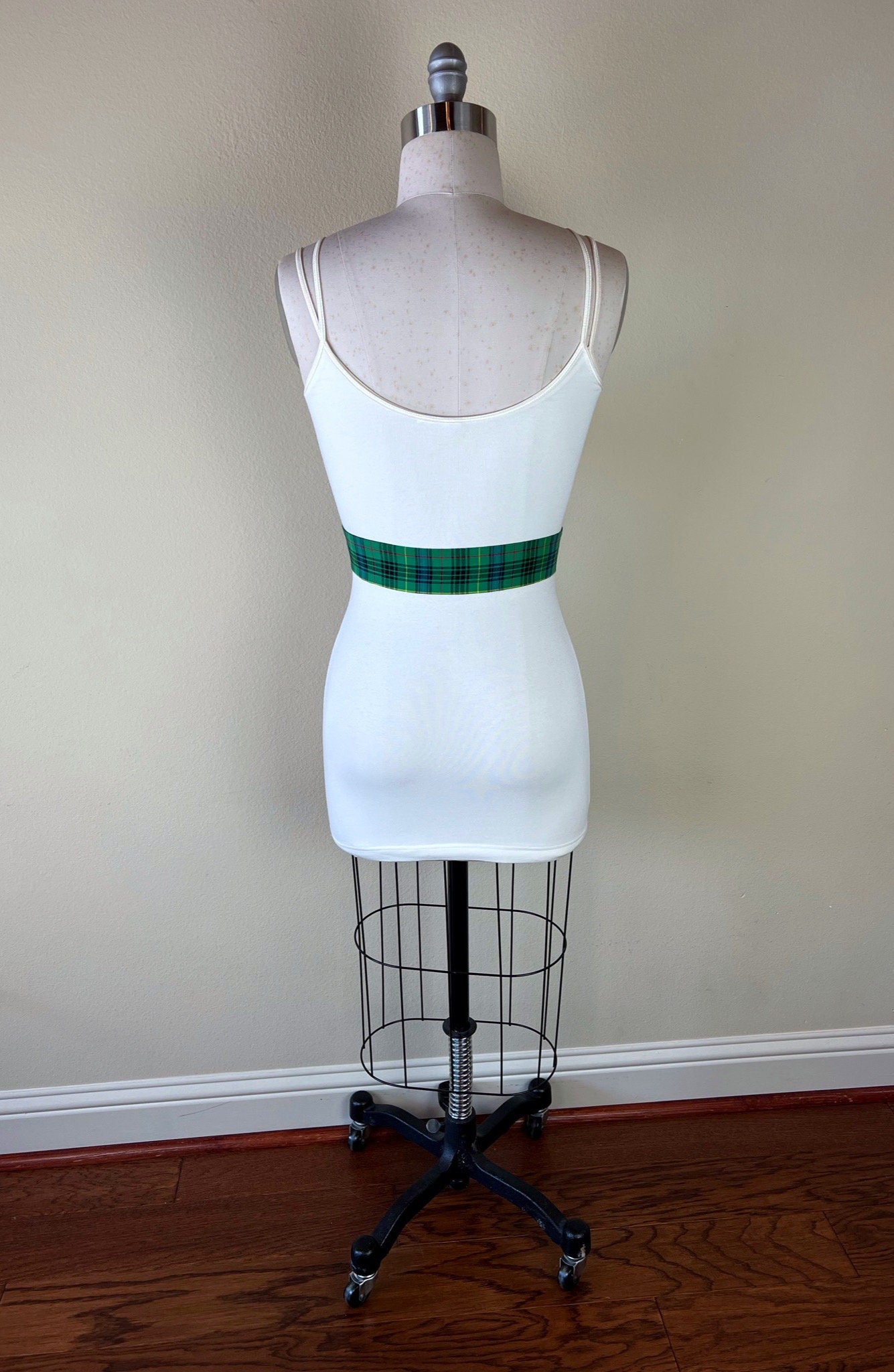Narrow Green & Blue Plaid Sash, Green Plaid Sash Belt, Blue and Green Tartan Sash, Green Blue Plaid Sash, Green Tartan Sash, Satin Swank