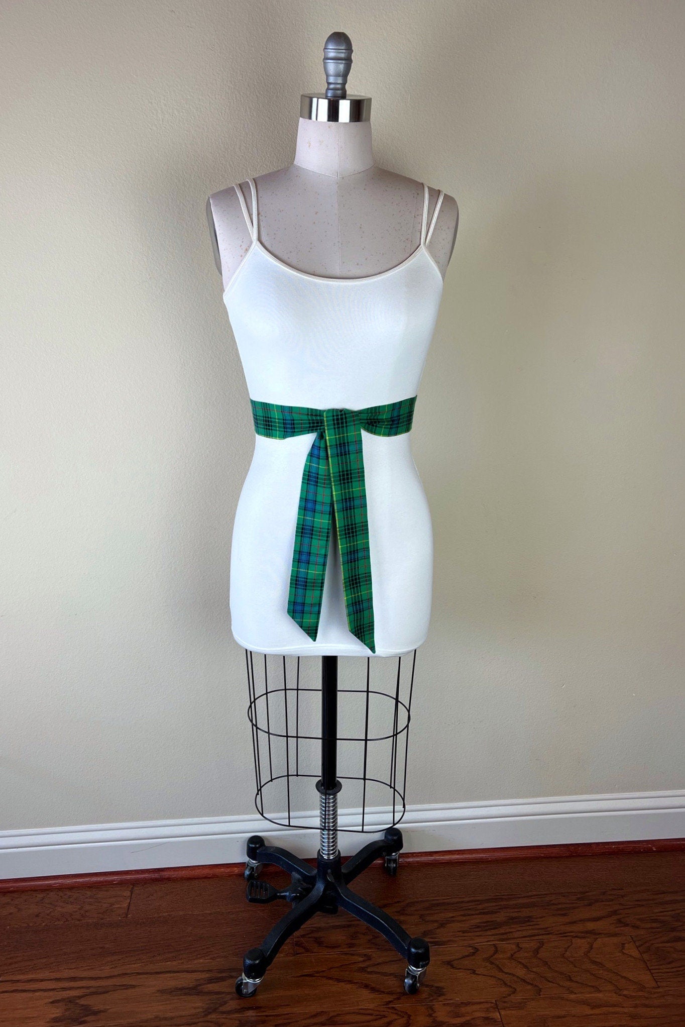 Narrow Green & Blue Plaid Sash, Green Plaid Sash Belt, Blue and Green Tartan Sash, Green Blue Plaid Sash, Green Tartan Sash, Satin Swank
