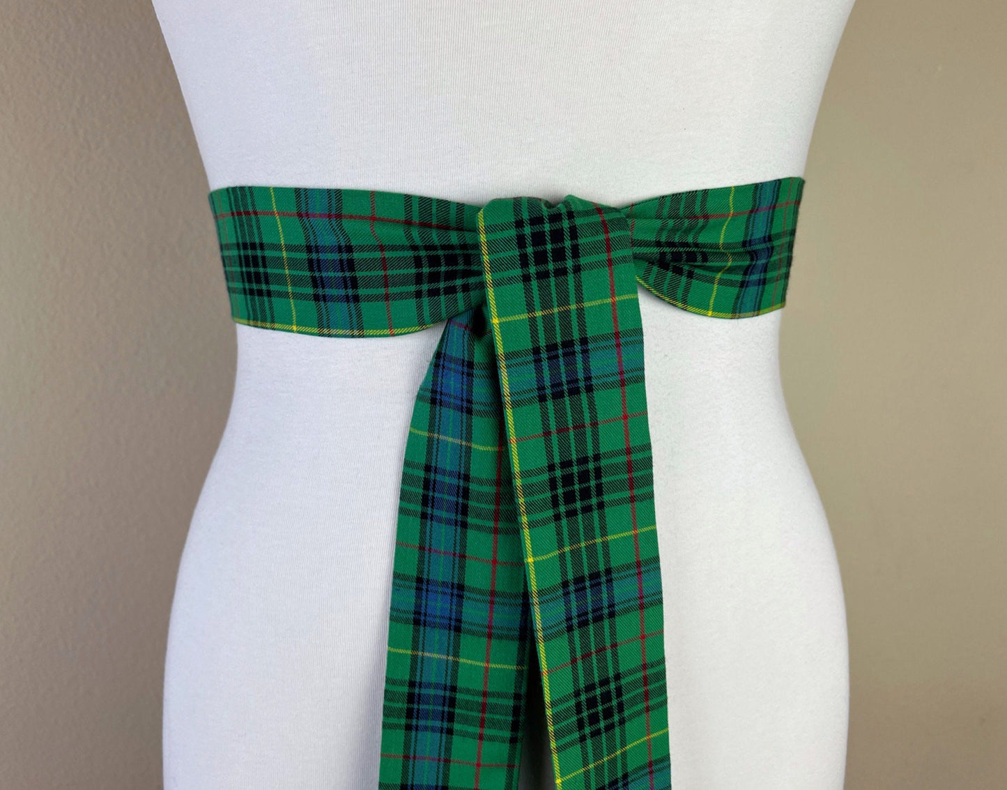 Narrow Green & Blue Plaid Sash, Green Plaid Sash Belt, Blue and Green Tartan Sash, Green Blue Plaid Sash, Green Tartan Sash, Satin Swank