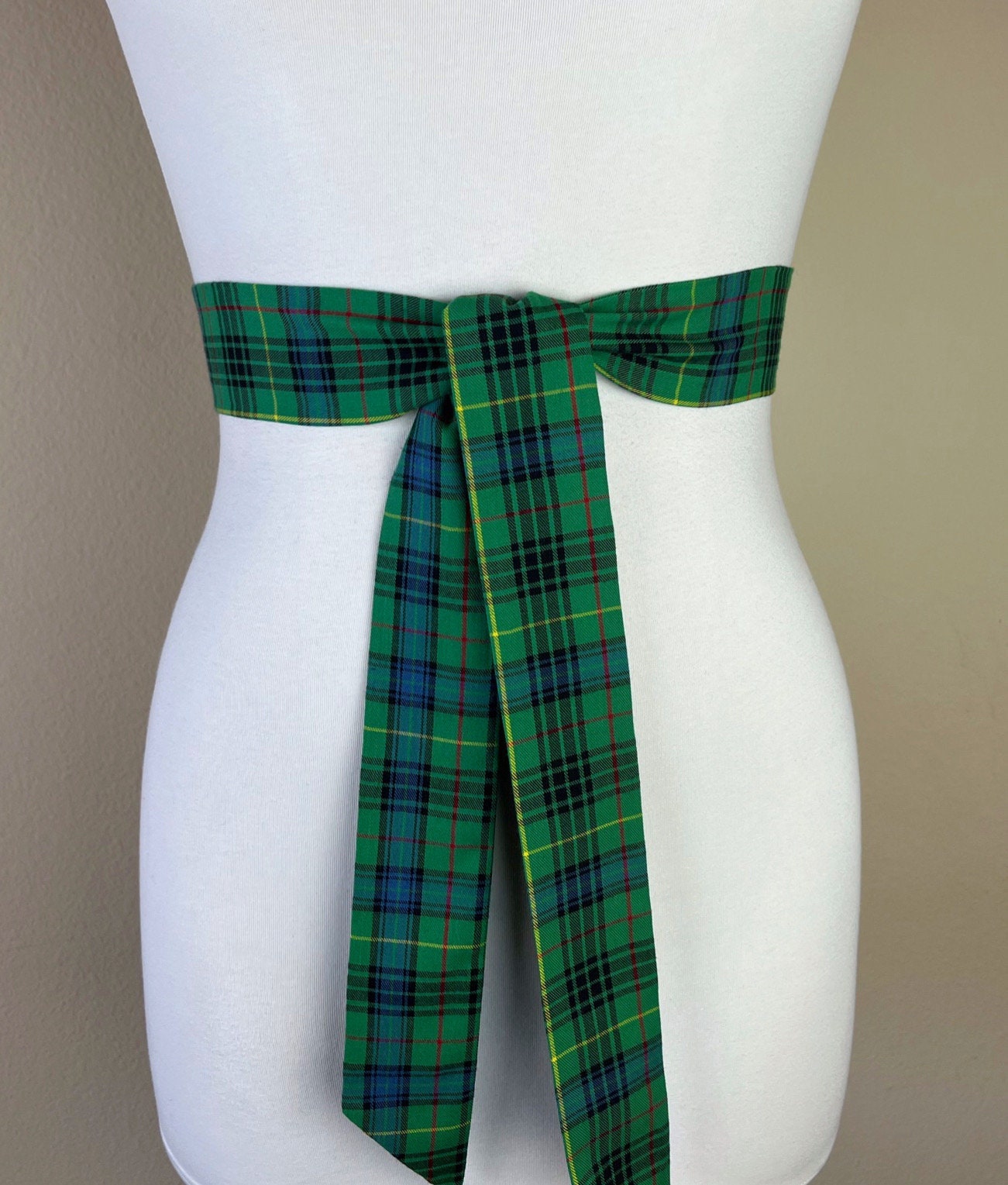 Narrow Green & Blue Plaid Sash, Green Plaid Sash Belt, Blue and Green Tartan Sash, Green Blue Plaid Sash, Green Tartan Sash, Satin Swank
