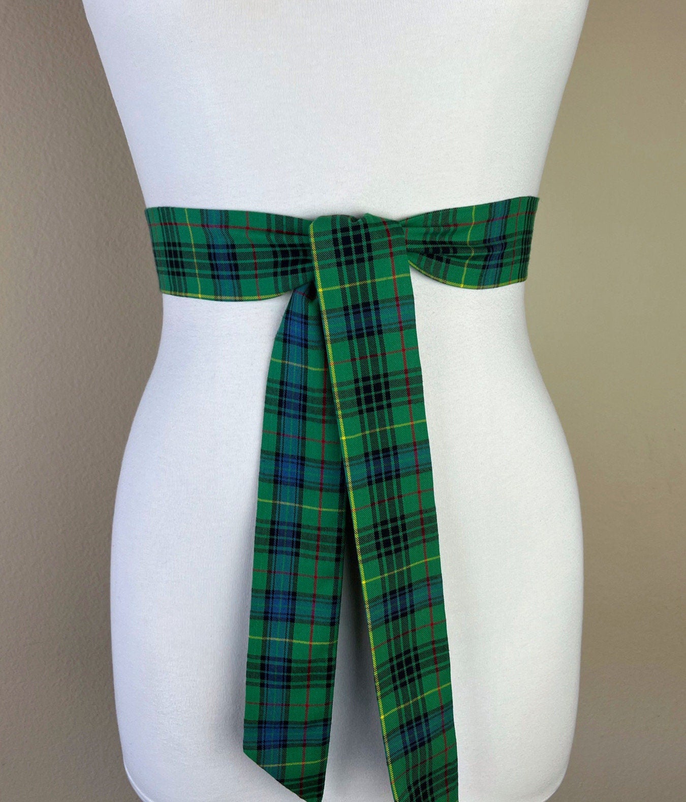 Narrow Green & Blue Plaid Sash, Green Plaid Sash Belt, Blue and Green Tartan Sash, Green Blue Plaid Sash, Green Tartan Sash, Satin Swank