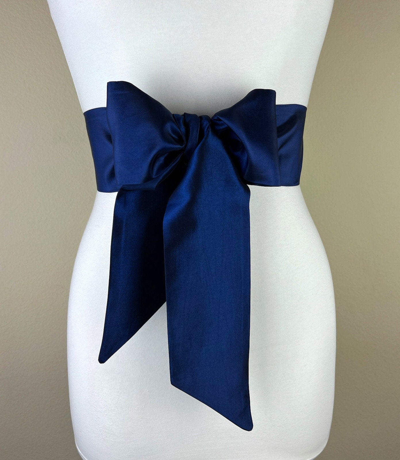 Crisp Taffeta Sash in Navy Blue, Navy Taffeta Bow Belt, Formal Navy Dress Sash, Taffeta Ball Gown Sash, Navy Sash Belt, Satin Swank