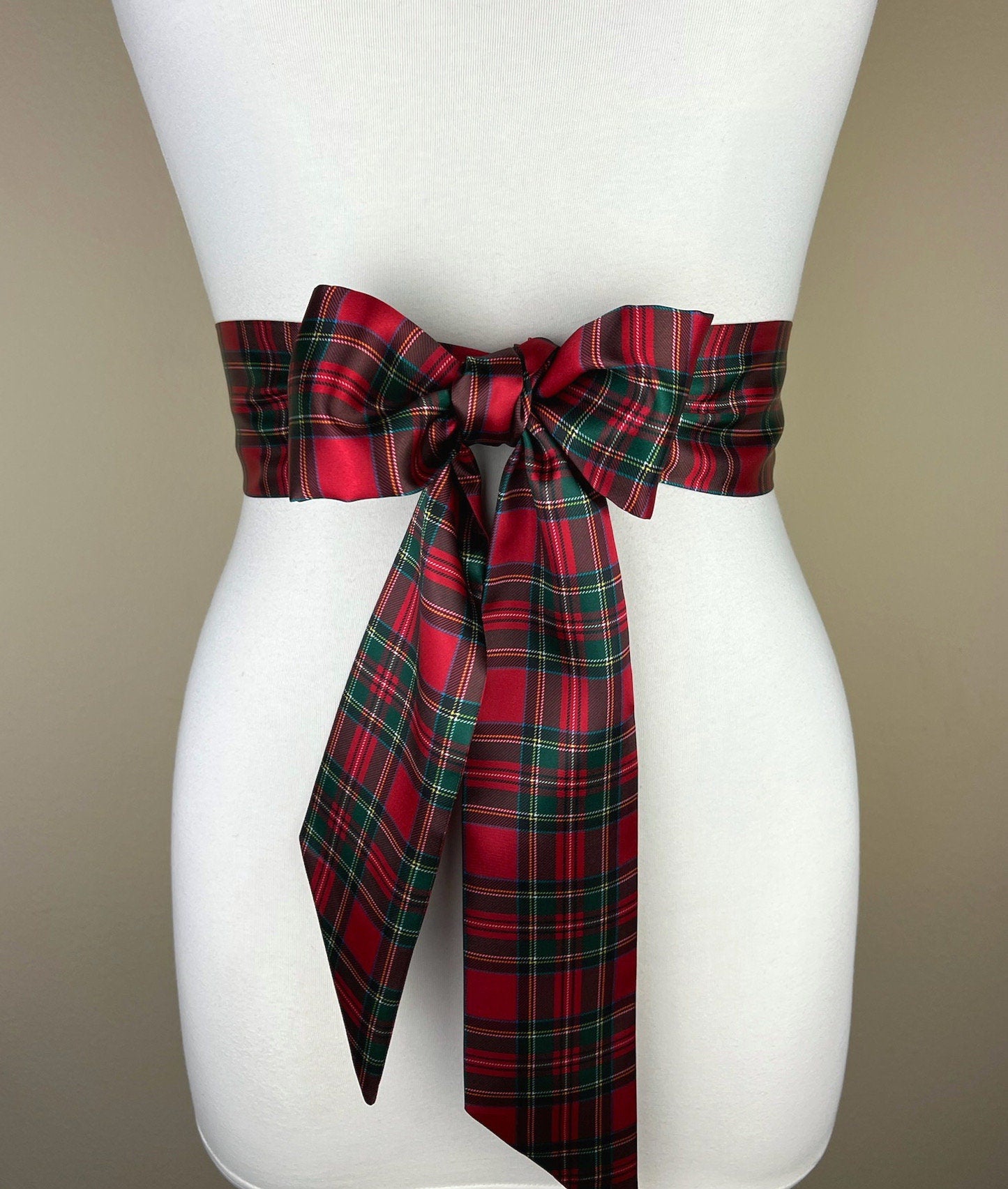 Royal Stewart Satin Sash, Royal Stewart Tartan Sash, Christmas Plaid Sash Belt, Red Royal Stewart Tartan, Red & Green Plaid, Satin Swank