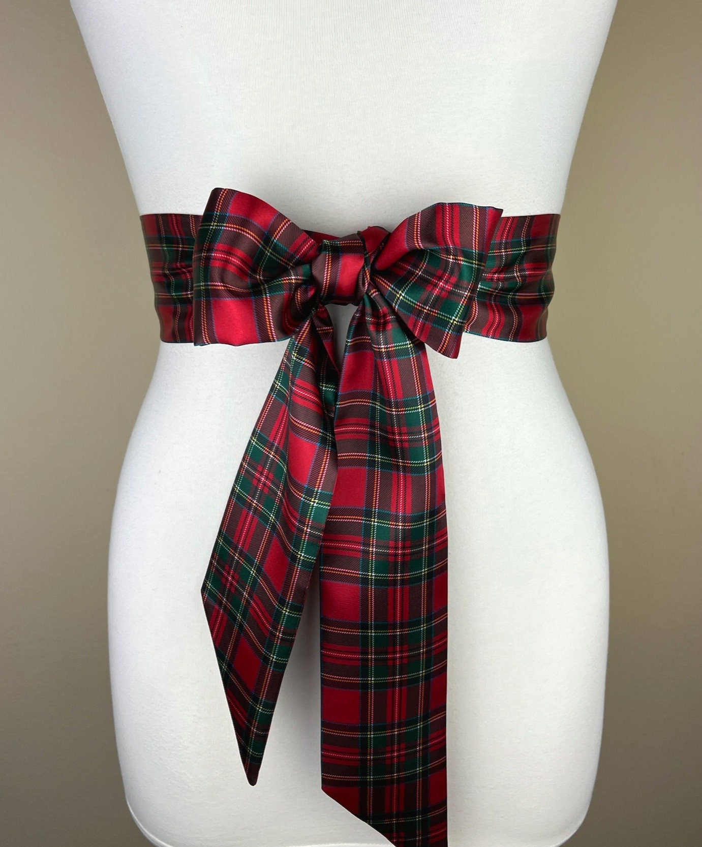 Royal Stewart Satin Sash, Royal Stewart Tartan Sash, Christmas Plaid Sash Belt, Red Royal Stewart Tartan, Red & Green Plaid, Satin Swank