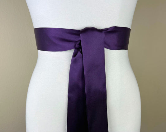 Narrow Plum Sash, Purple Plum Satin Sash, Eggplant Sash, Plum Sash Belt, Bridesmaid Sash, Plum Wedding Dress Sash, Bridal Sash, Satin Swank