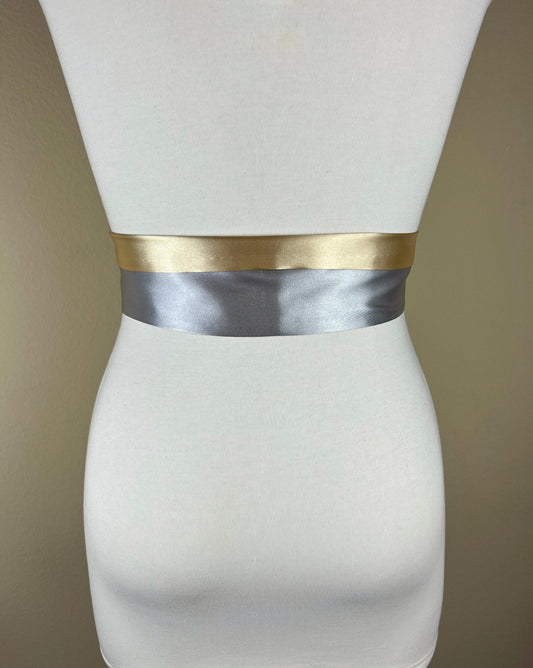 Mixed Metal Style Satin Sash Belt, Silver & Gold Sash Belt, Wide Silver Satin Sash, Wide Gold Satin Sash, Mixed Metal Sash Belt, Satin Swank
