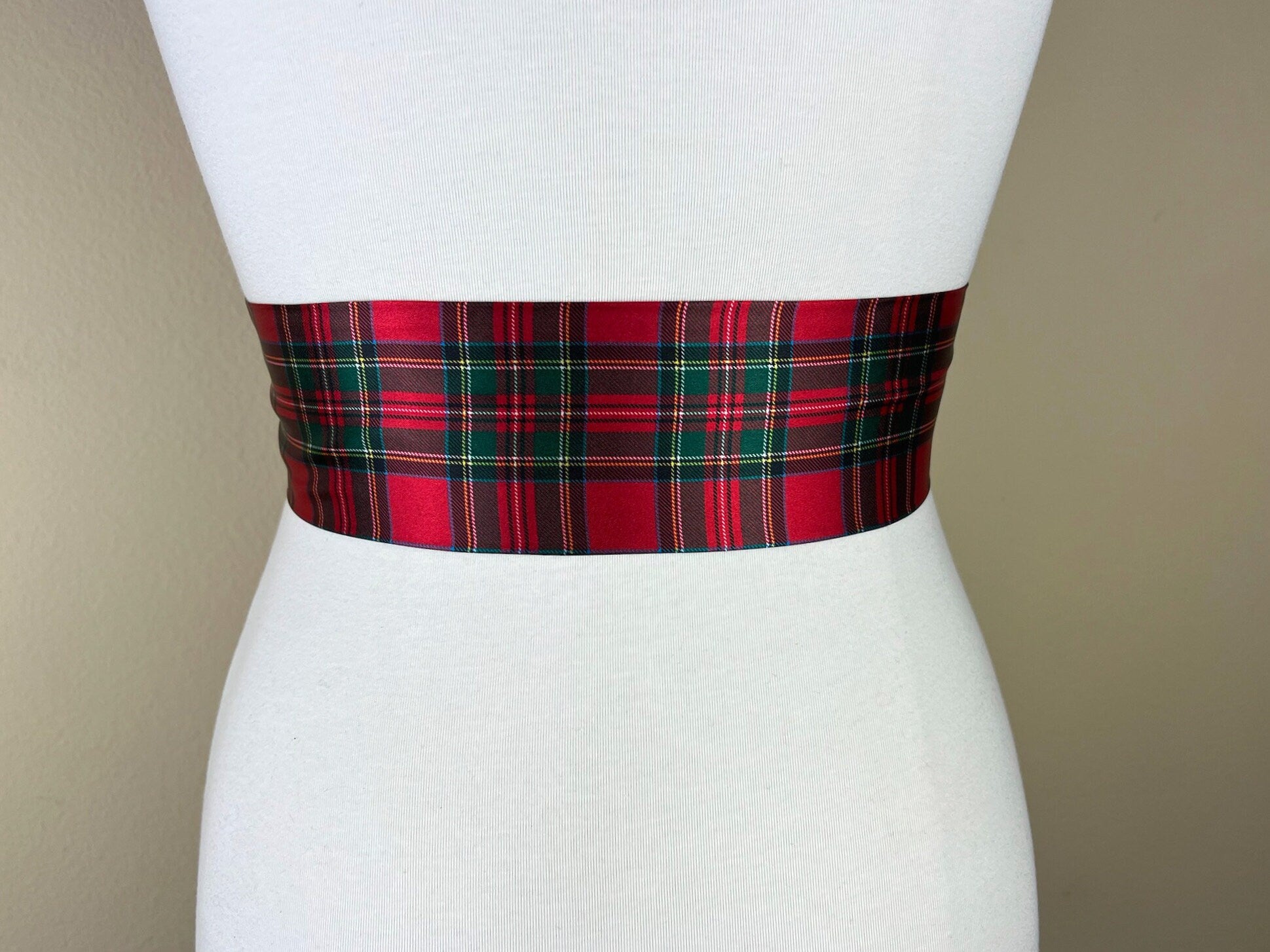 Royal Stewart Satin Sash, Royal Stewart Tartan Sash, Christmas Plaid Sash Belt, Red Royal Stewart Tartan, Red & Green Plaid, Satin Swank