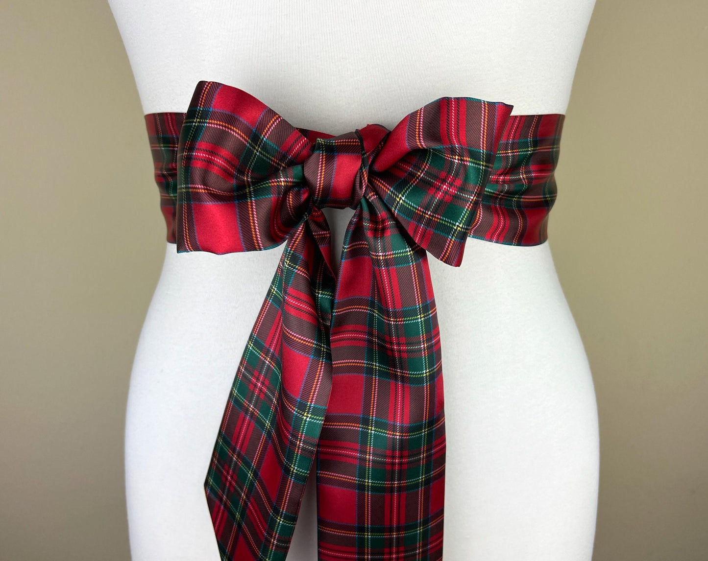 Royal Stewart Satin Sash, Royal Stewart Tartan Sash, Christmas Plaid Sash Belt, Red Royal Stewart Tartan, Red & Green Plaid, Satin Swank