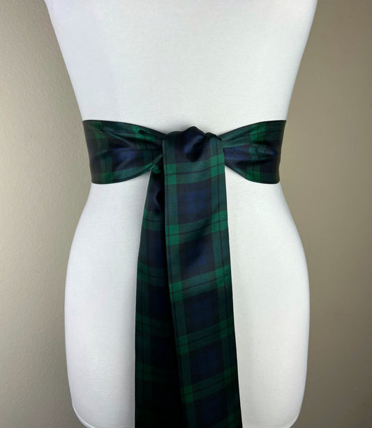 Black Watch Satin Sash, Black Watch Tartan Sash Belt, Blackwatch Plaid Waist Sash, Black Watch Regiment Tartan of Scotland, Satin Swank