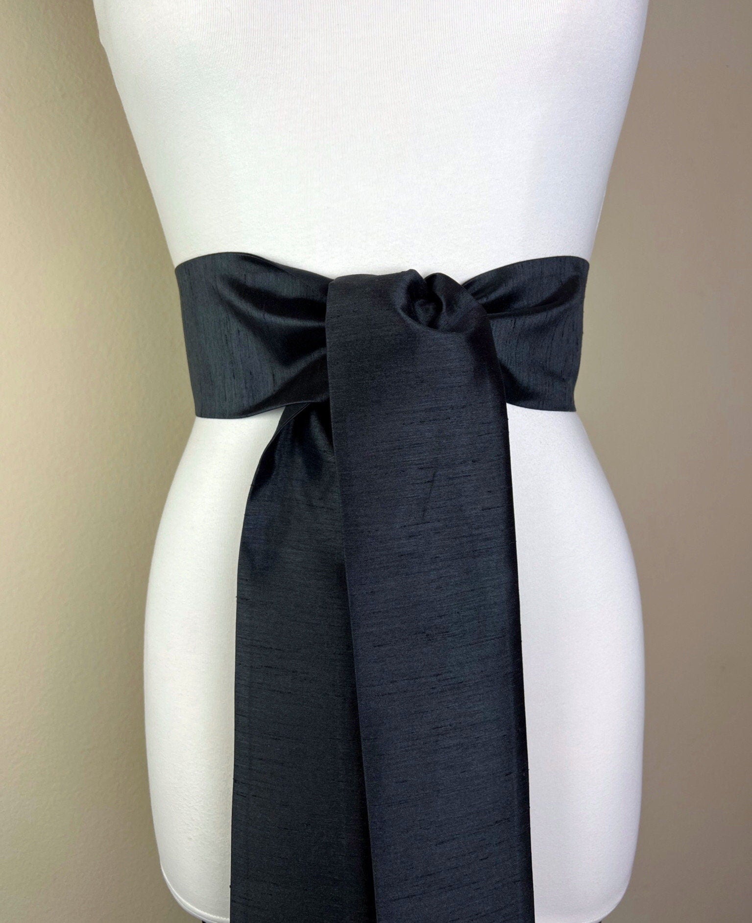 Wide Black Textured Dupioni Sash Belt by Satin Swank®