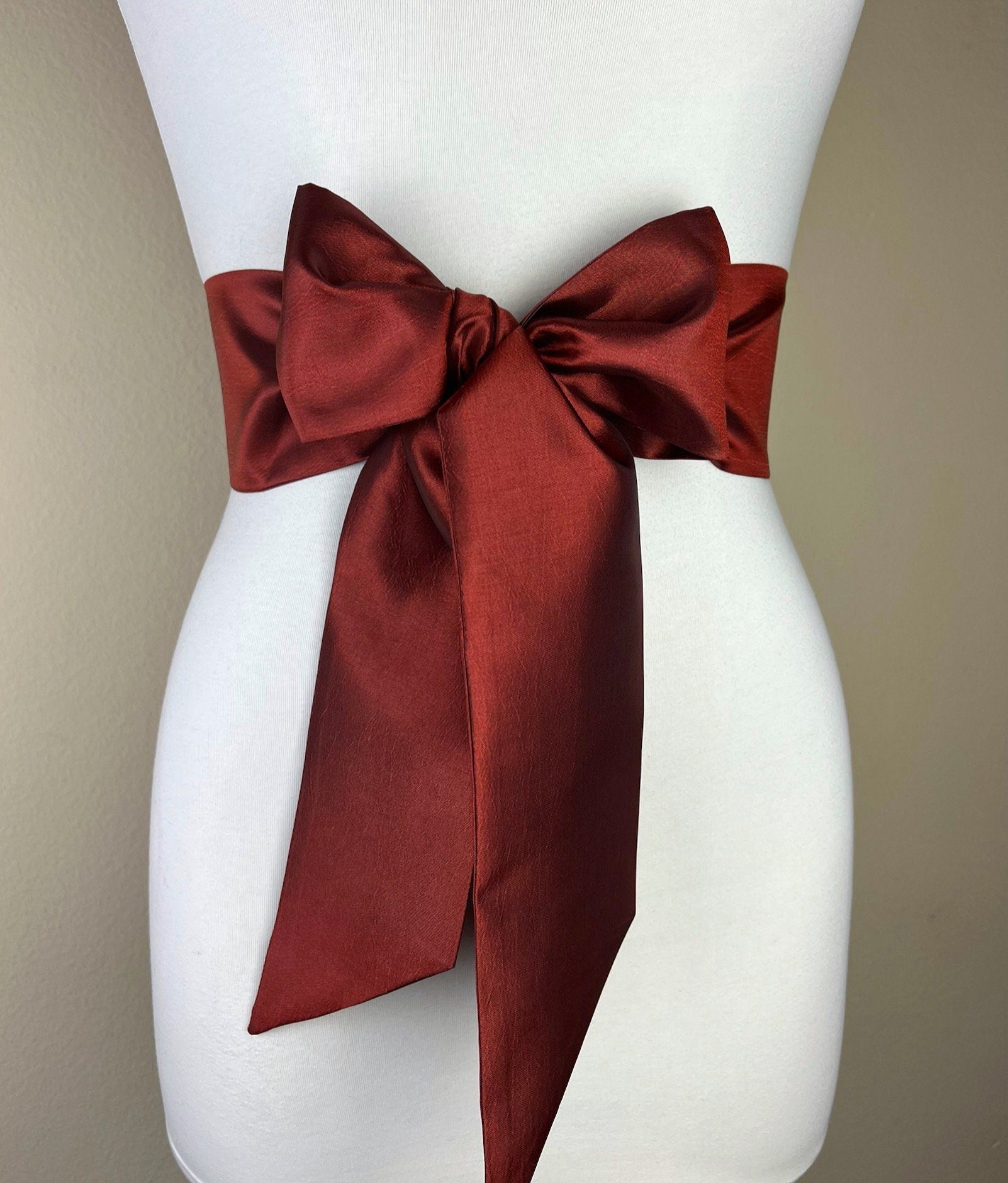 Crisp Taffeta Sash in Cinnabar, Brick Red Sash Belt, Dark Rust Taffeta Sash, Cinnamon Sash Belt, Cinnabar Taffeta Bow Belt, Satin Swank