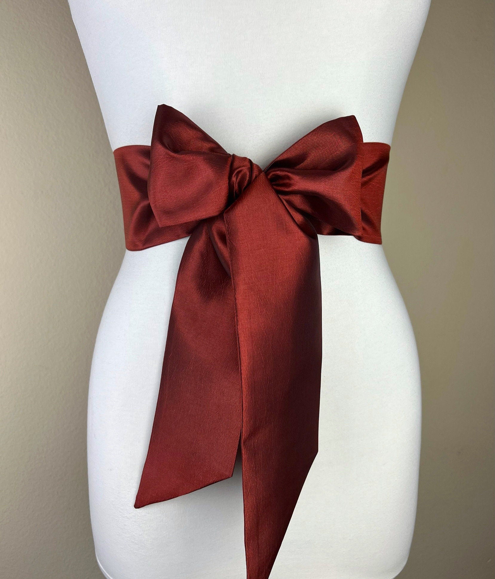 Crisp Taffeta Sash in Cinnabar, Brick Red Sash Belt, Dark Rust Taffeta Sash, Cinnamon Sash Belt, Cinnabar Taffeta Bow Belt, Satin Swank