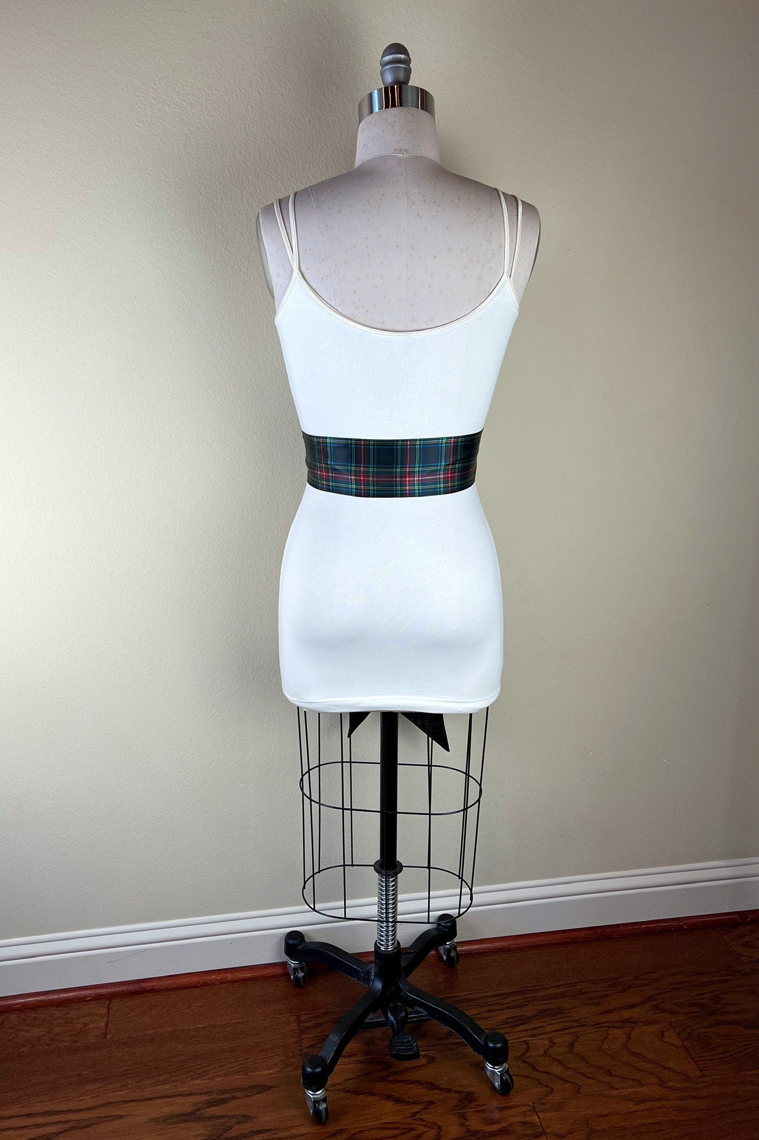 Black Royal Stewart Satin Sash, Christmas Plaid Sash Belt, Black Royal Stewart Tartan Sash, Holiday Sash Belt, Black & Red Plaid Satin Swank