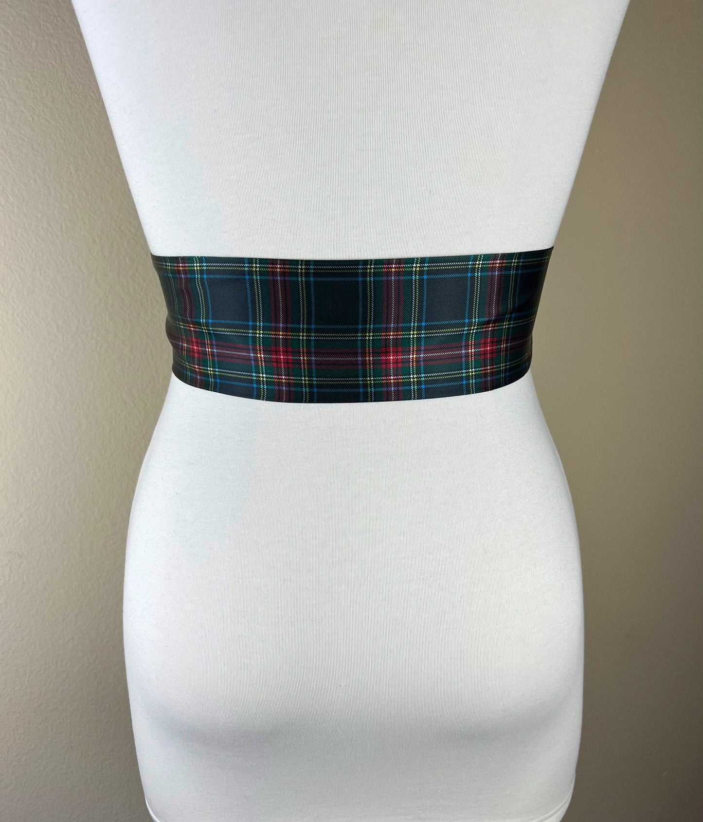 Black Royal Stewart Satin Sash, Christmas Plaid Sash Belt, Black Royal Stewart Tartan Sash, Holiday Sash Belt, Black & Red Plaid Satin Swank