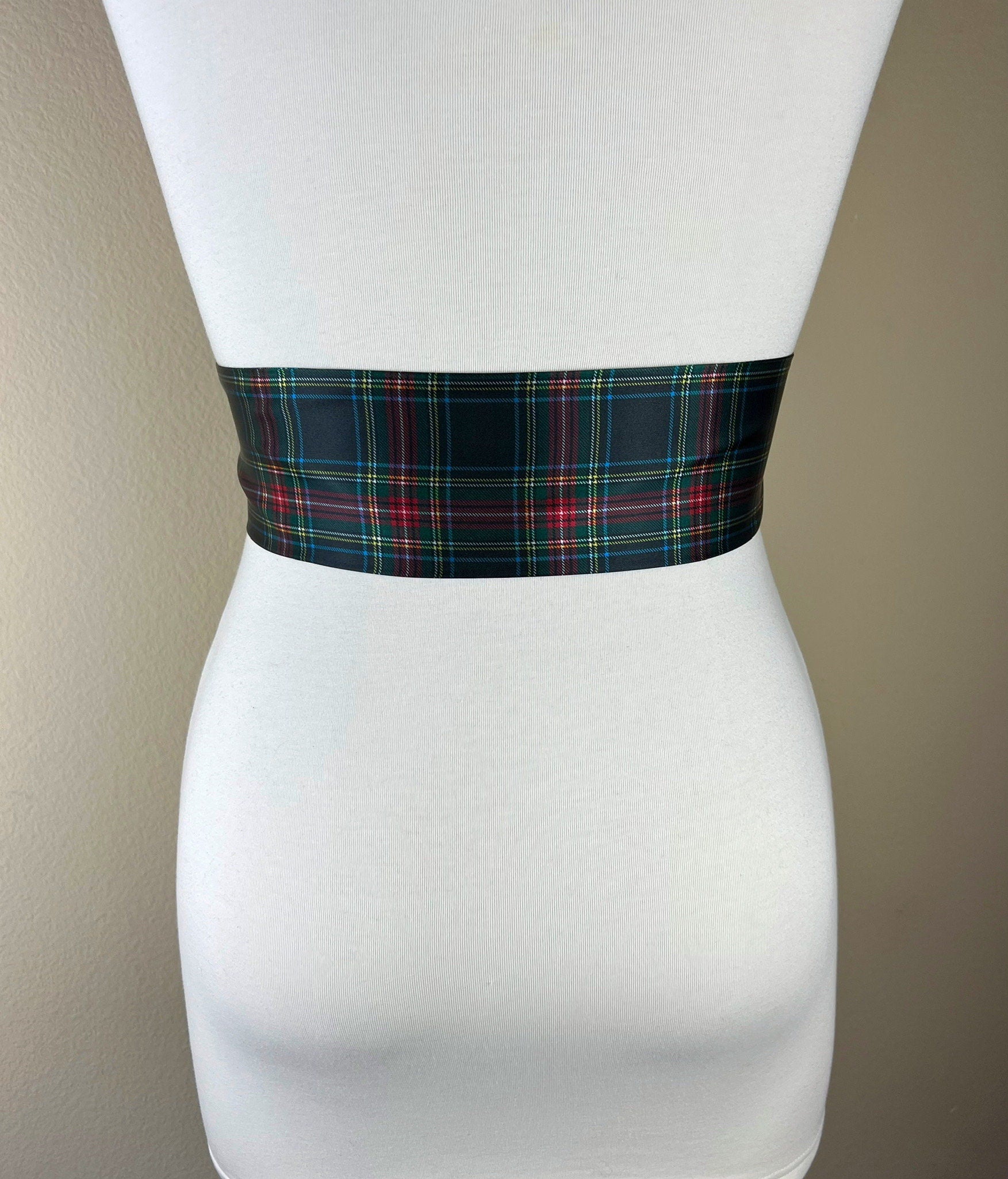Black Royal Stewart Satin Sash, Christmas Plaid Sash Belt, Black Royal Stewart Tartan Sash, Holiday Sash Belt, Black & Red Plaid Satin Swank