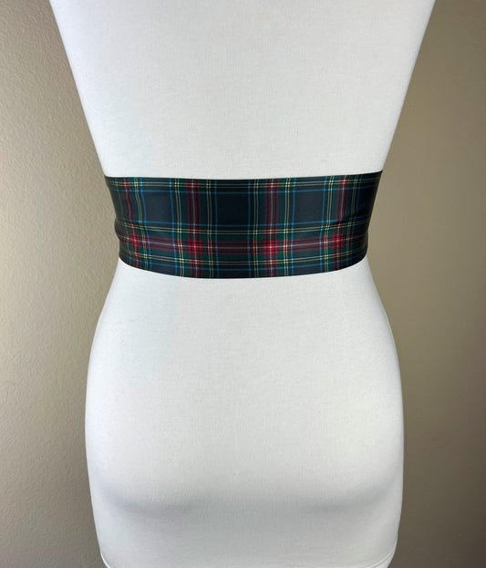 Black Royal Stewart Satin Sash, Christmas Plaid Sash Belt, Black Royal Stewart Tartan Sash, Holiday Sash Belt, Black & Red Plaid Satin Swank