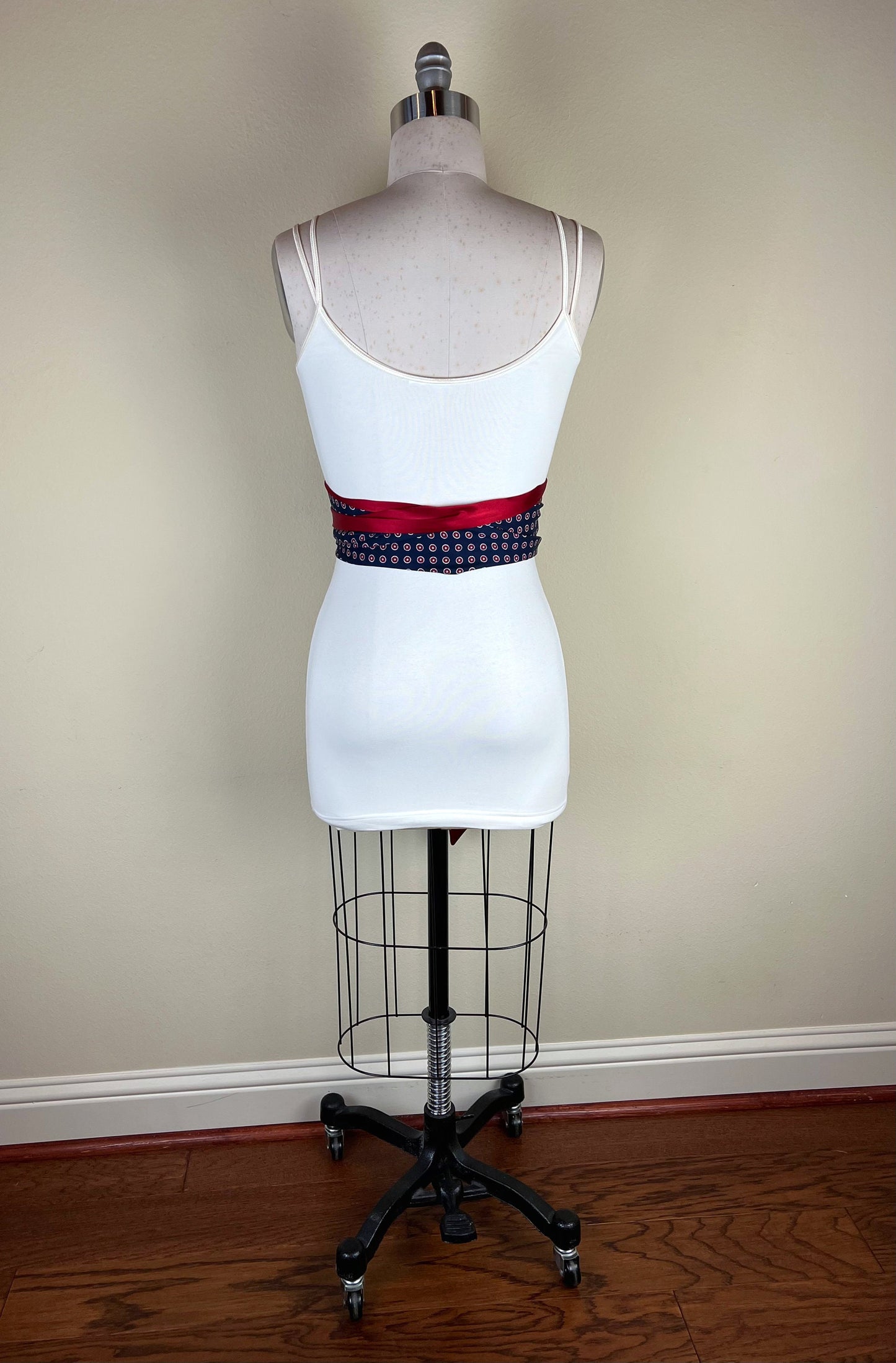 Navy Sash, Navy & Red Sash, Medallion Print Reverses to Crimson Red Satin Sash Men's Tie Print Accessory, Red and Navy Tie Belt, Satin Swank