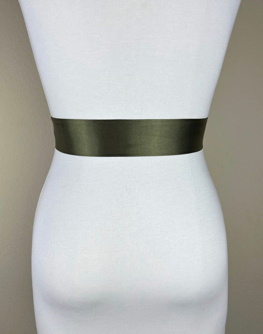 Narrow Army Green Satin Sash, Dark Olive Satin Sash, Olive Wedding Dress Sash, Army Green Sash Belt, Military Green Satin Sash, Satin Swank
