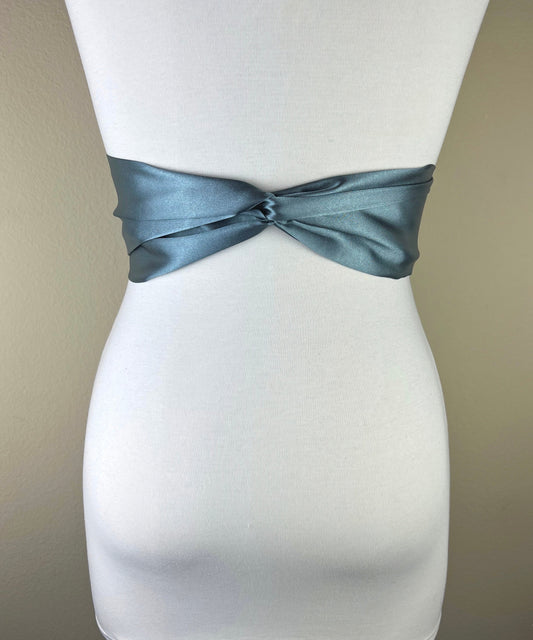 Steel Gray Sash, Silver Gray Satin Sash, Obi Wrap Belt, Long Silver Sash, Wedding Accessories, Wedding Gown Bridal Sash, Satin Swank