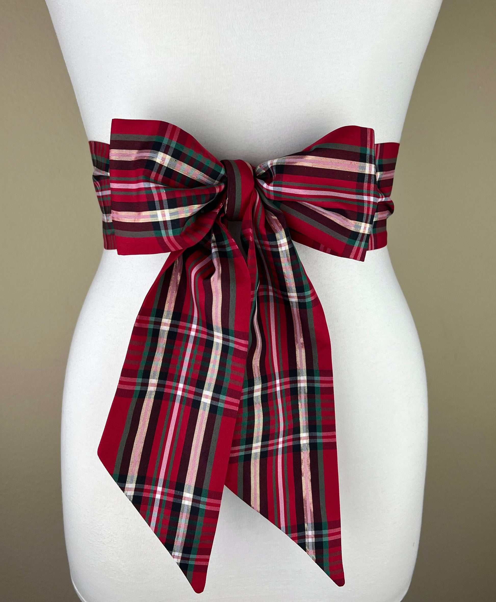 Christmas Plaid Taffeta Sash, Red, Green & Gold Tartan Sash, Christmas Tartan Sash, Christmas Dress Accessories, Christmas Sash, Satin Swank