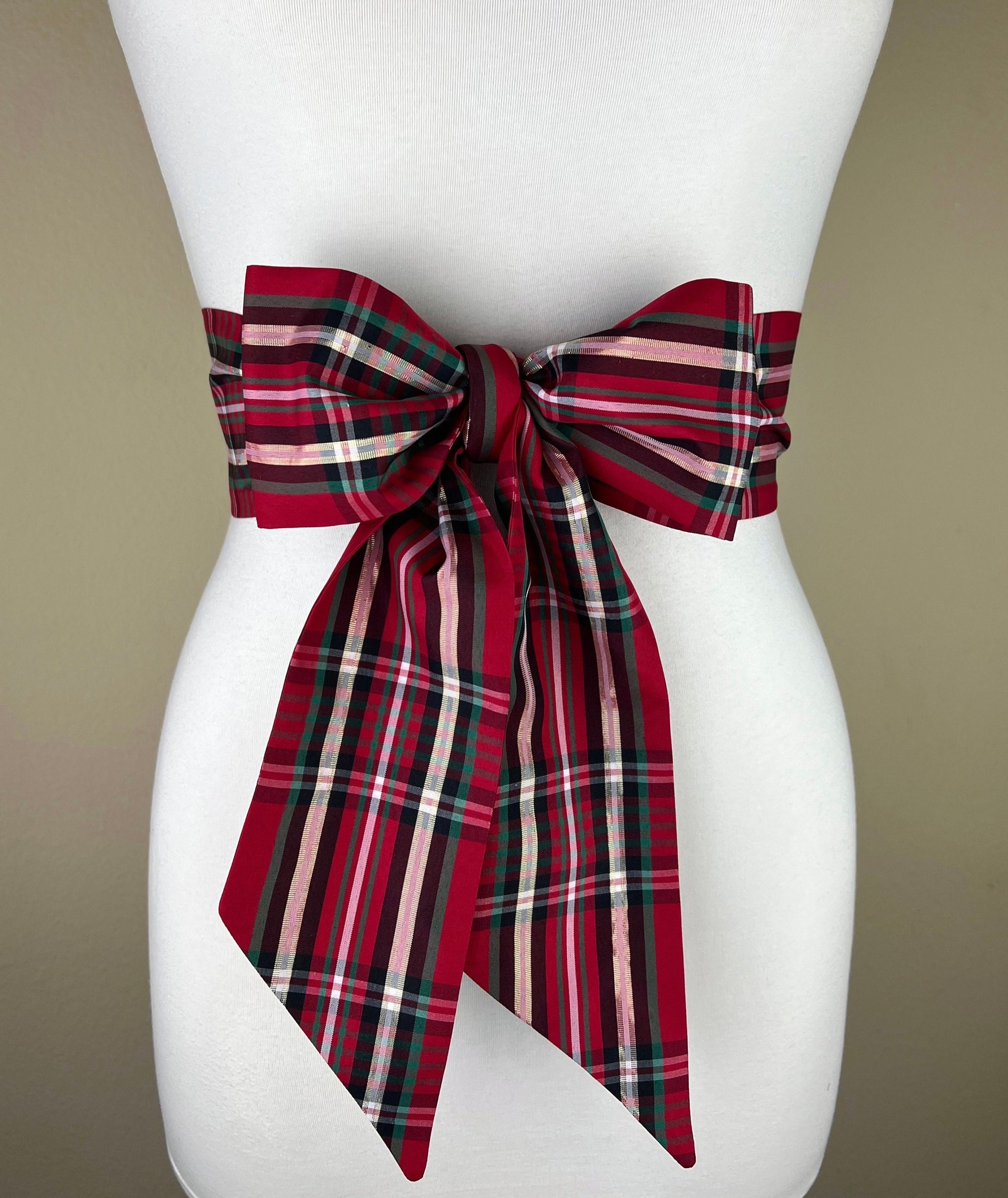 Christmas Plaid Taffeta Sash, Red, Green & Gold Tartan Sash, Christmas Tartan Sash, Christmas Dress Accessories, Christmas Sash, Satin Swank