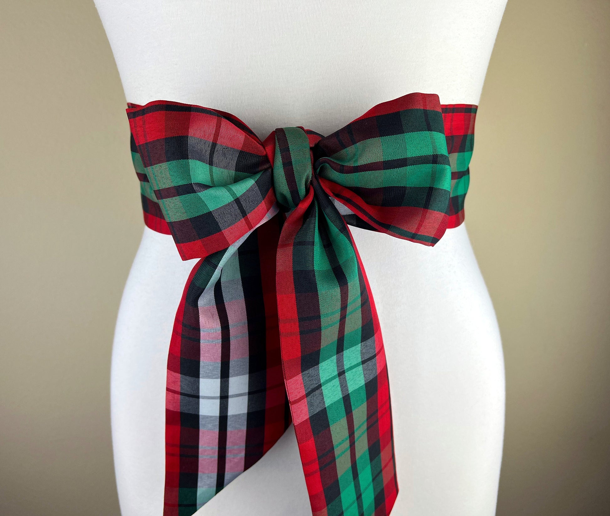 Christmas Sash Belt, Christmas Plaid Taffeta Sash, Red & Green Sash, Christmas Accessories, Holiday Plaid Sash, Christmas Dress, Satin Swank