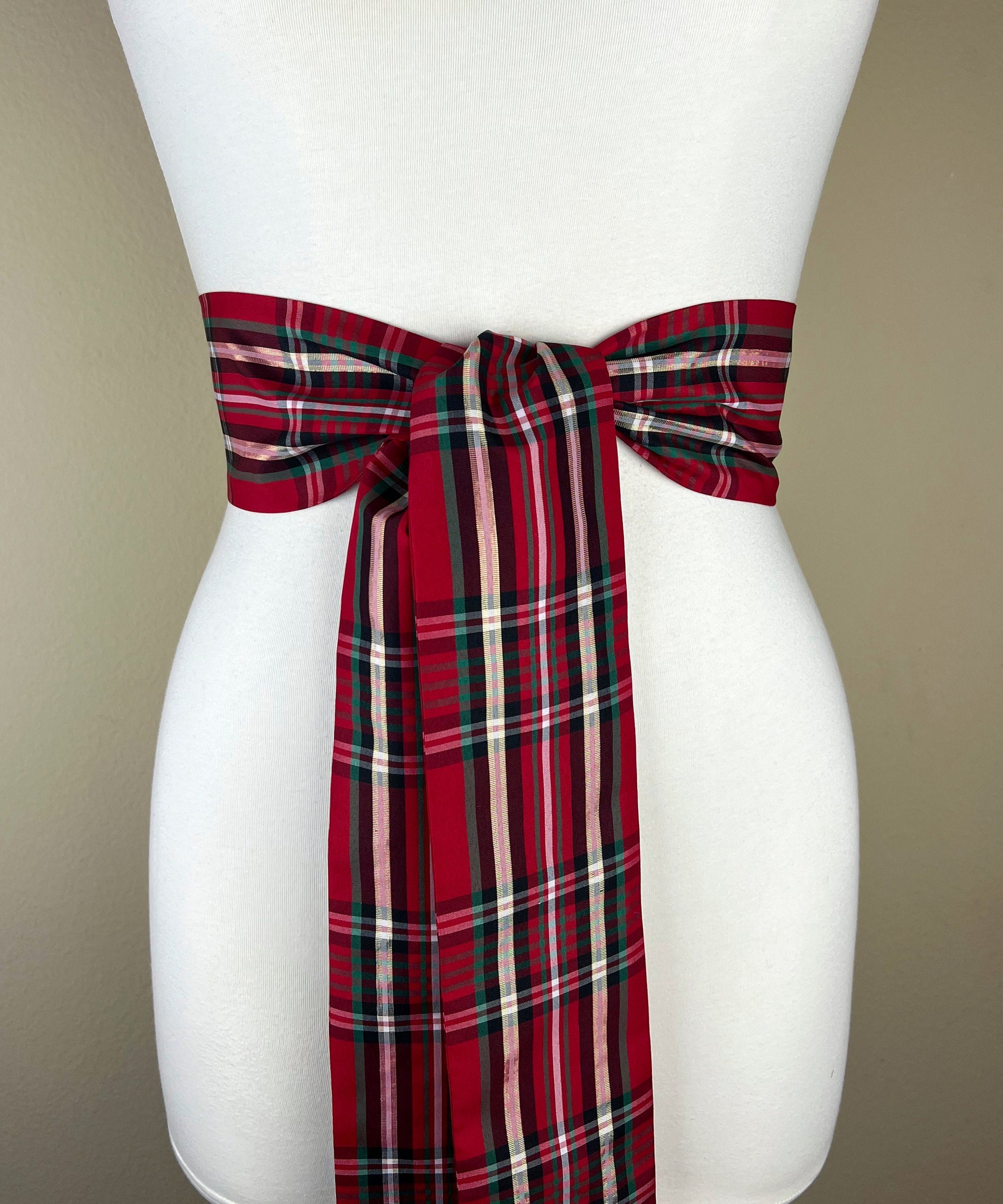 Christmas Plaid Taffeta Sash, Red, Green & Gold Tartan Sash, Christmas Tartan Sash, Christmas Dress Accessories, Christmas Sash, Satin Swank