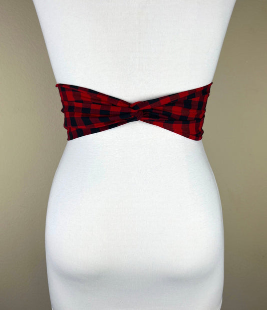 Extra Long Buffalo Plaid Sash, Red & Black Checkered Sash, Red Plaid Sash Belt, Buffalo Plaid Accessories, Black Red Check Sash, Satin Swank