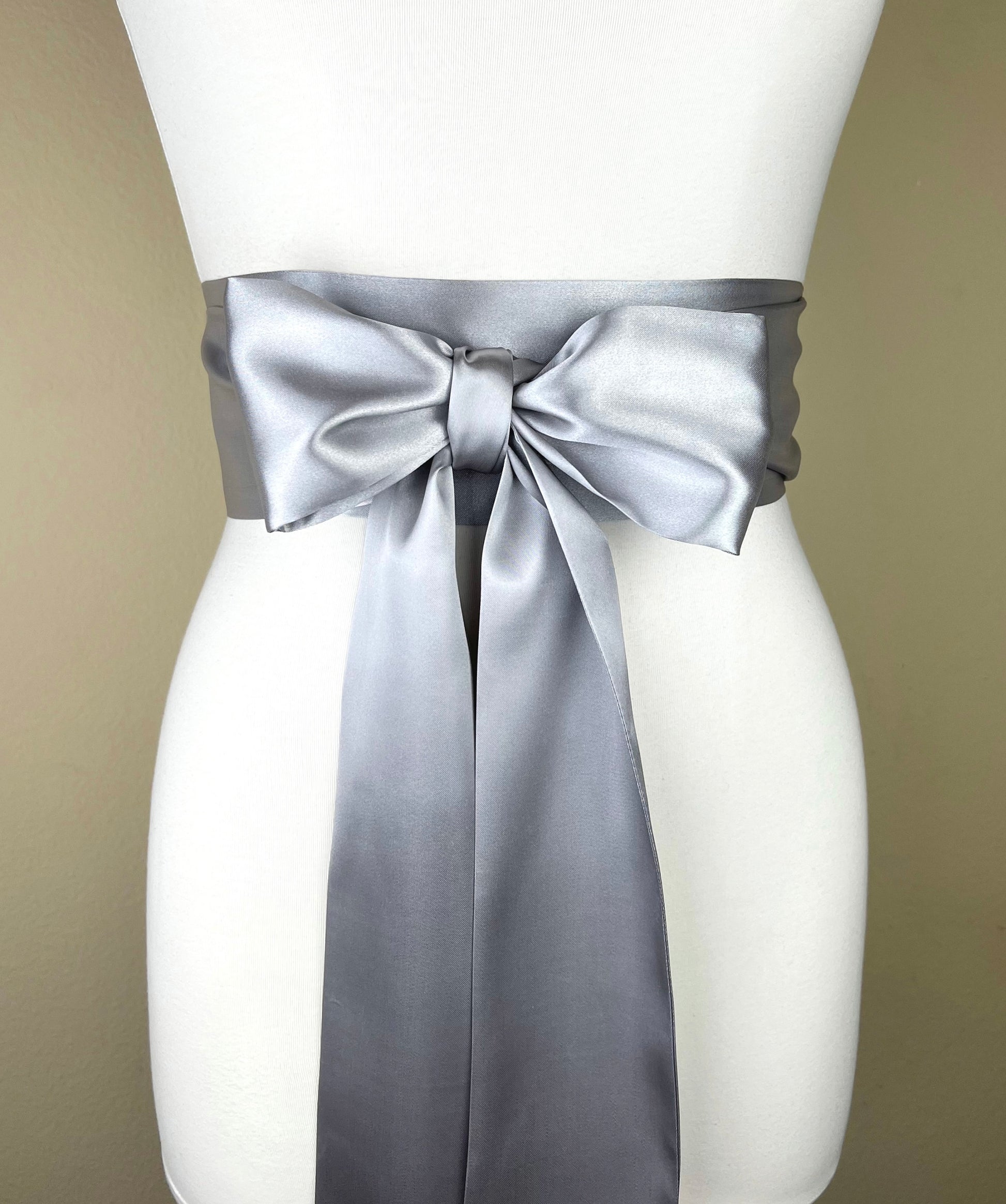Bright Silver Sash, Silver Satin Sash, Silver Obi Wrap Belt, Long Silver Sash Belt, Wedding Accessories, Silver Wedding Sash, Satin Swank