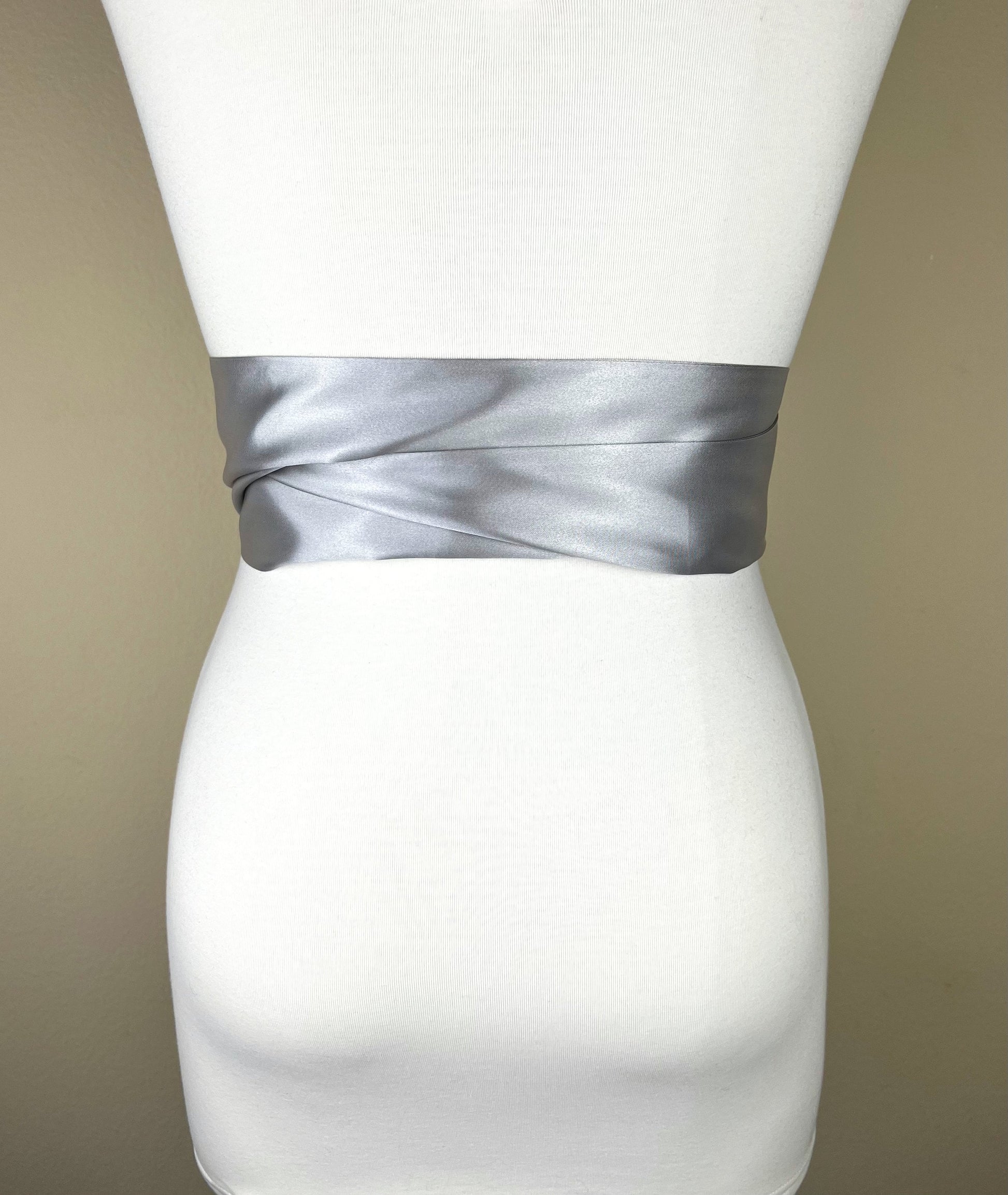 Bright Silver Sash, Silver Satin Sash, Silver Obi Wrap Belt, Long Silver Sash Belt, Wedding Accessories, Silver Wedding Sash, Satin Swank