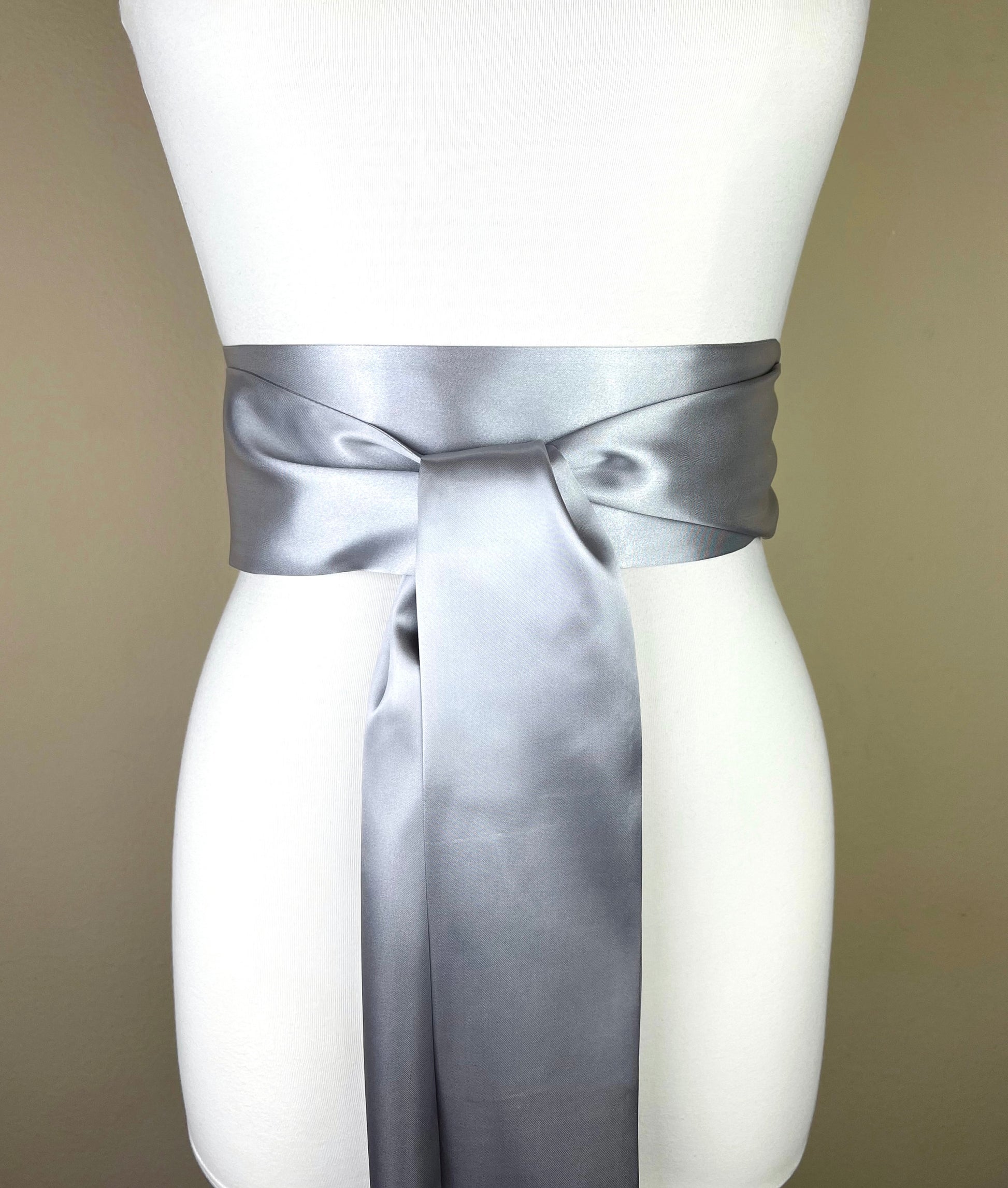 Bright Silver Sash, Silver Satin Sash, Silver Obi Wrap Belt, Long Silver Sash Belt, Wedding Accessories, Silver Wedding Sash, Satin Swank