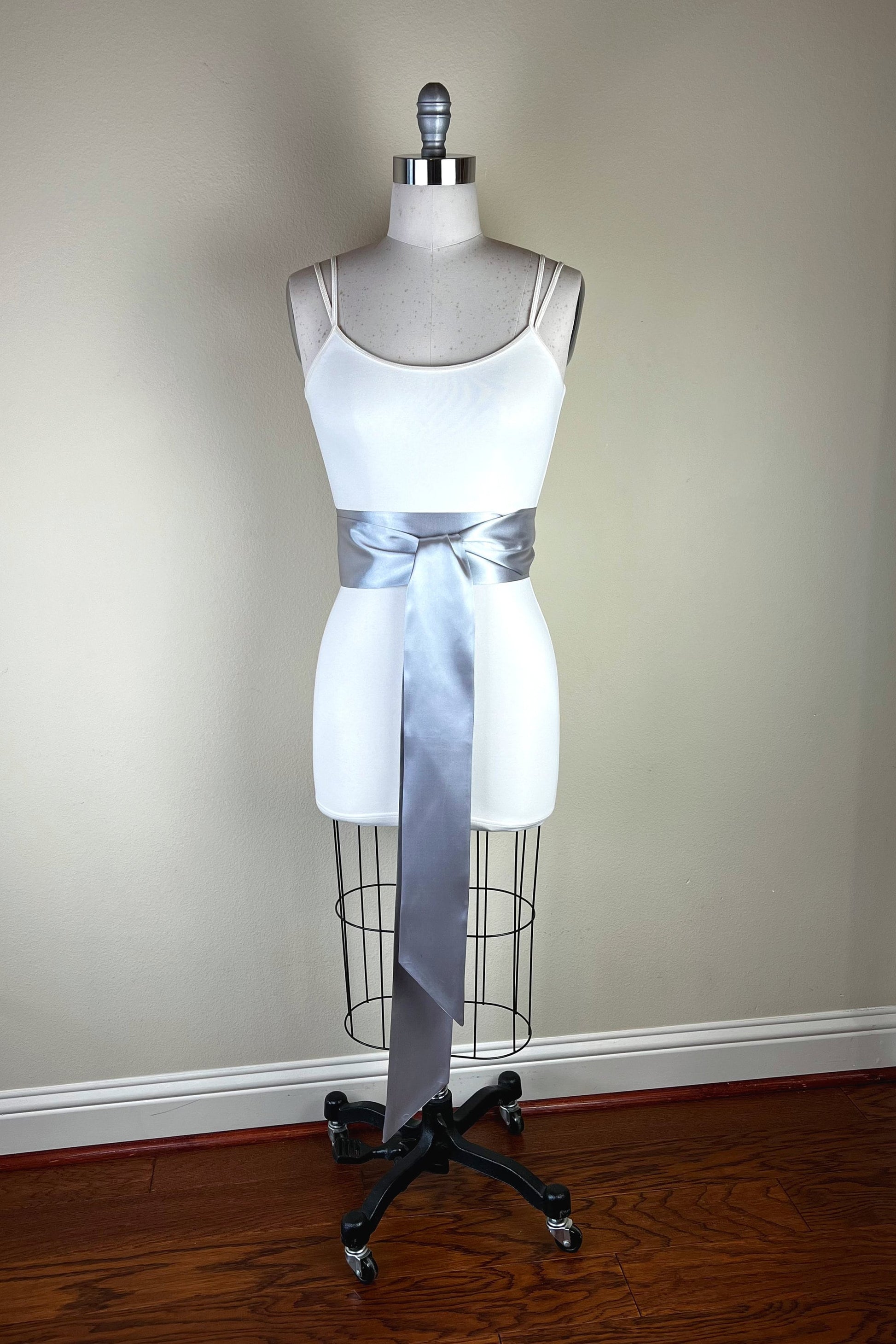 Bright Silver Sash, Silver Satin Sash, Silver Obi Wrap Belt, Long Silver Sash Belt, Wedding Accessories, Silver Wedding Sash, Satin Swank